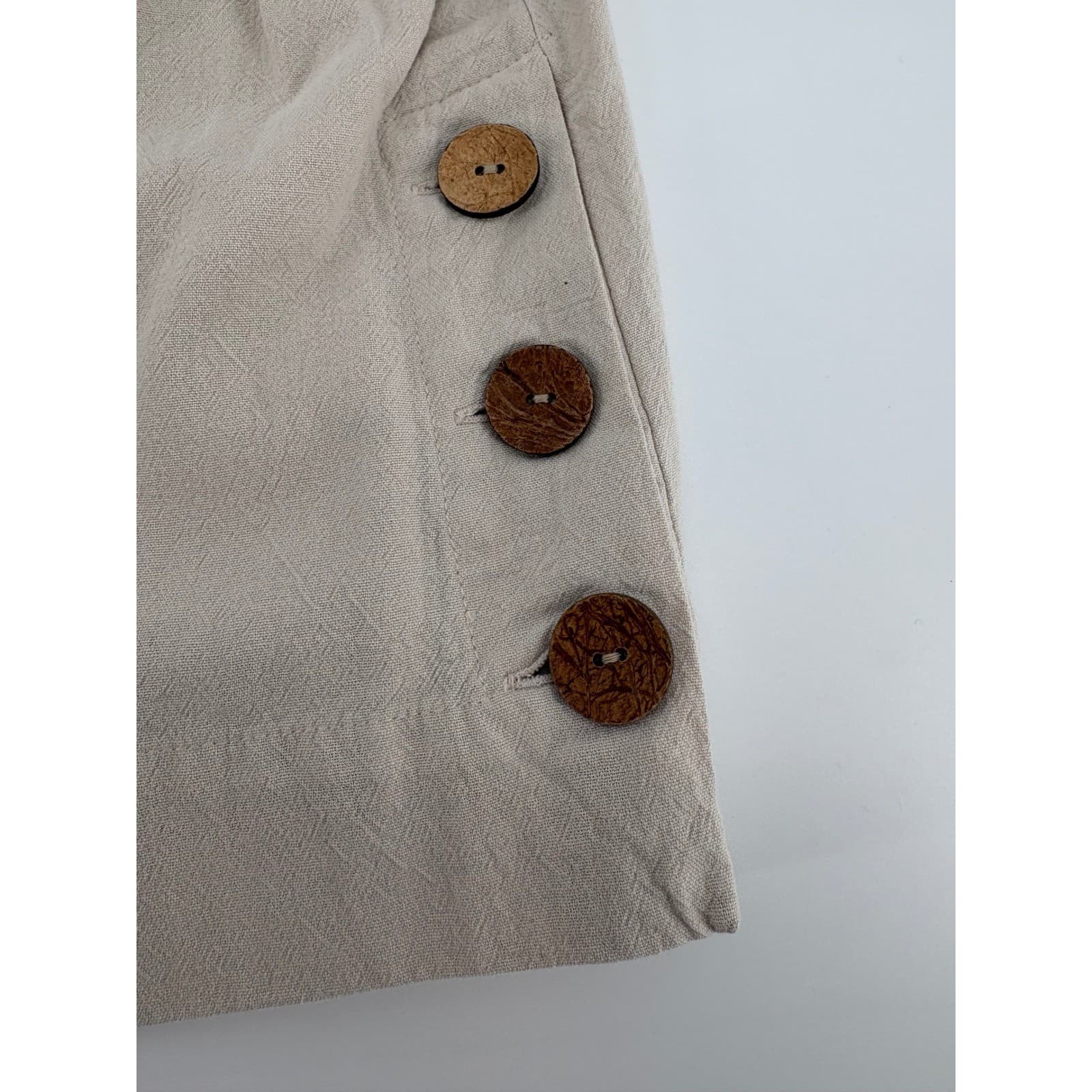 Appleseed's Petites Top Womens PXL Blouse Beige Cotton Button Side A25845 - Thumbnail 5