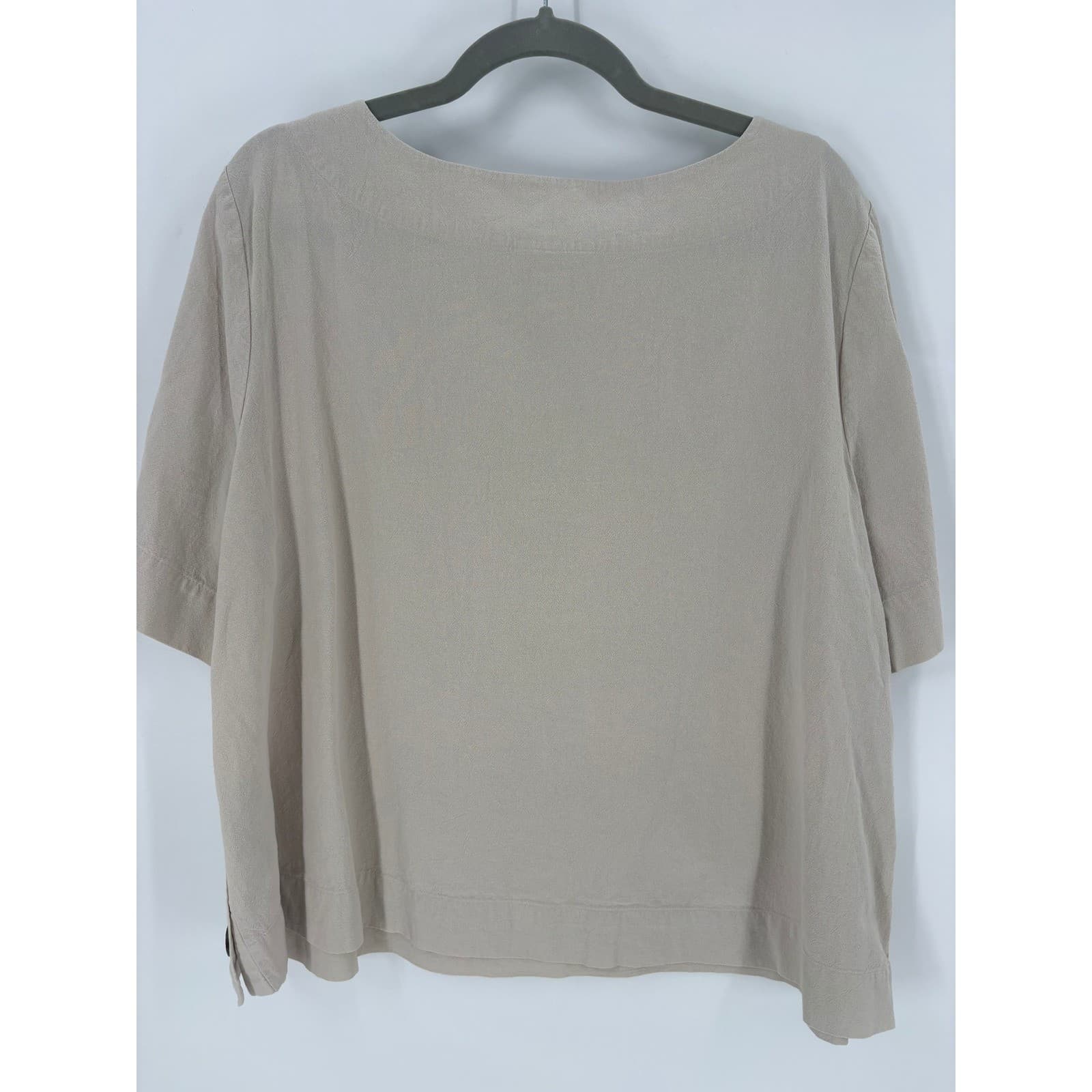 Appleseed's Petites Top Womens PXL Blouse Beige Cotton Button Side A25845 - Thumbnail 3