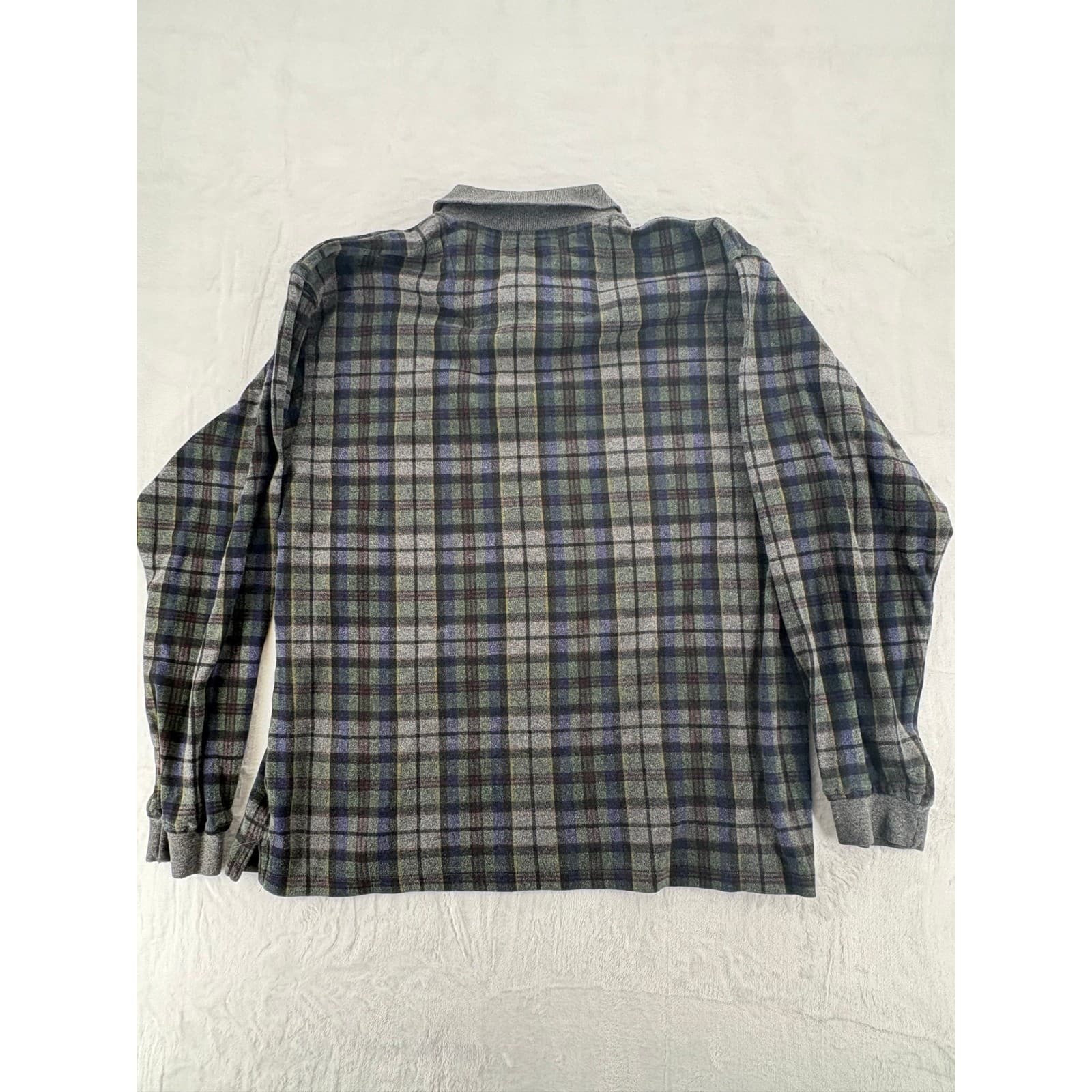 Basic Equipment Polo Mens L Long Sleeve Grey Plaid Cotton Blend Casual Shirt - Thumbnail 6