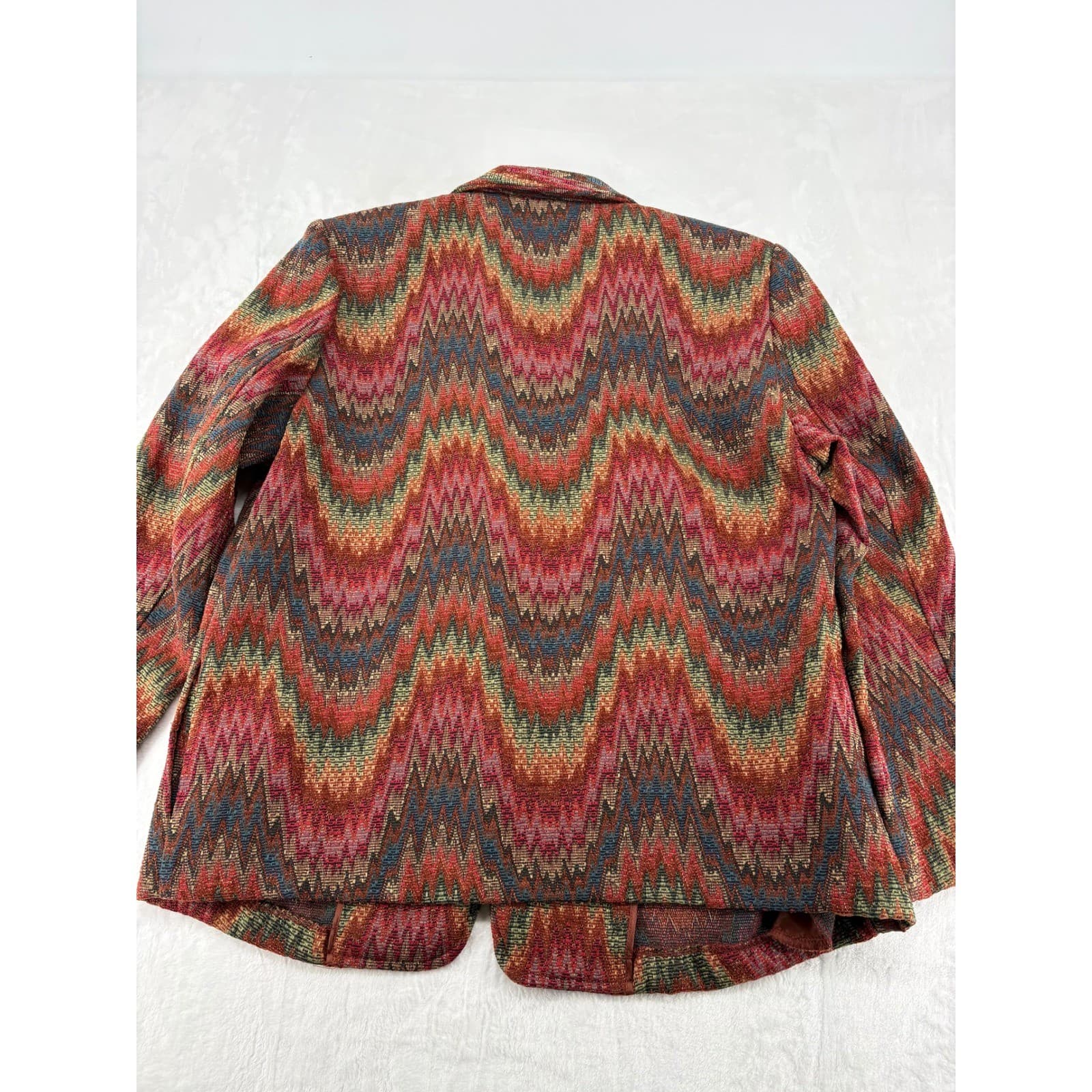 BonWorth Jacket Womens L Zip Up Multicolor Chevron Zigzag Tapestry Red Green - Thumbnail 5