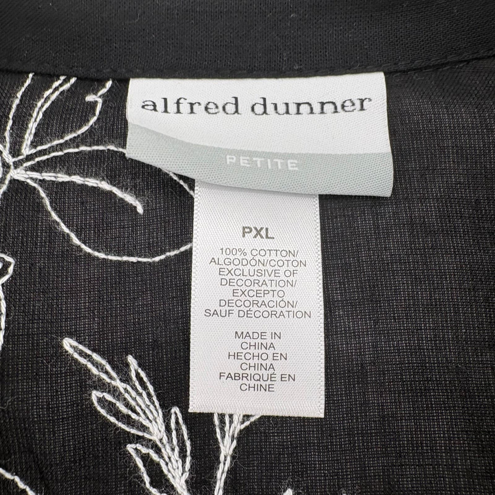 Alfred Dunner Blouse Womens PXL Shirt Black Floral Embroidered Cotton Petite XL - Thumbnail 4