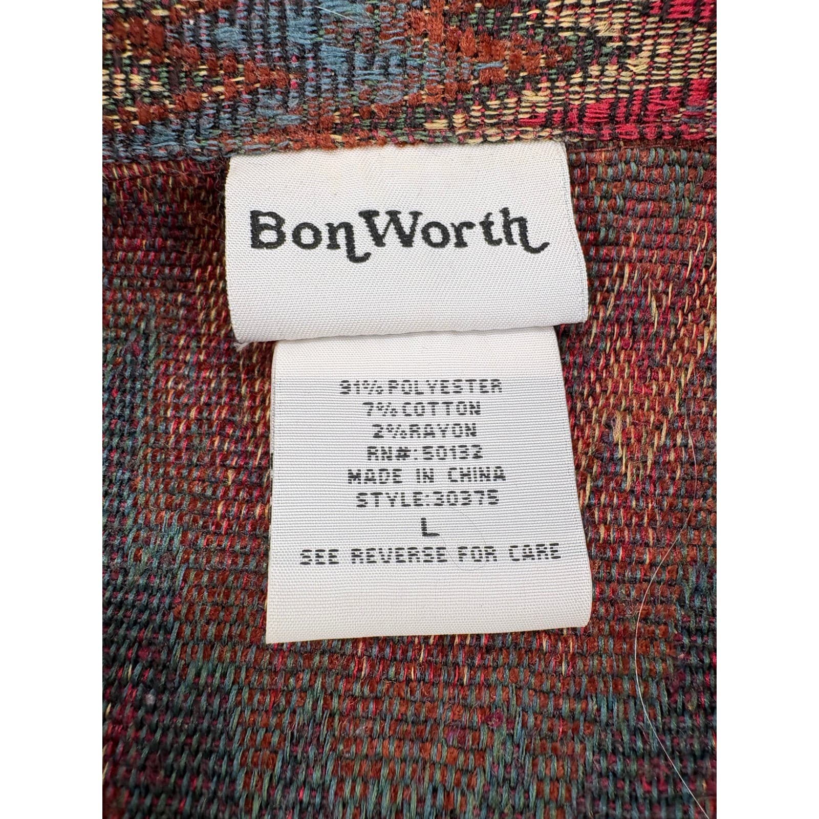 BonWorth Jacket Womens L Zip Up Multicolor Chevron Zigzag Tapestry Red Green - Thumbnail 2