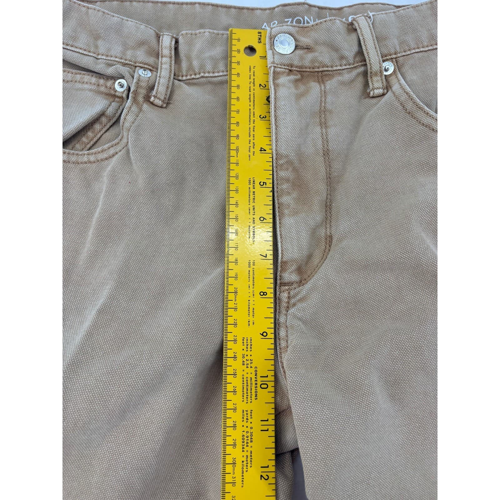 Arizona Jean Co Pants Mens 36x29 Straight Leg Khaki Tan Canvas Workwear - Thumbnail 6