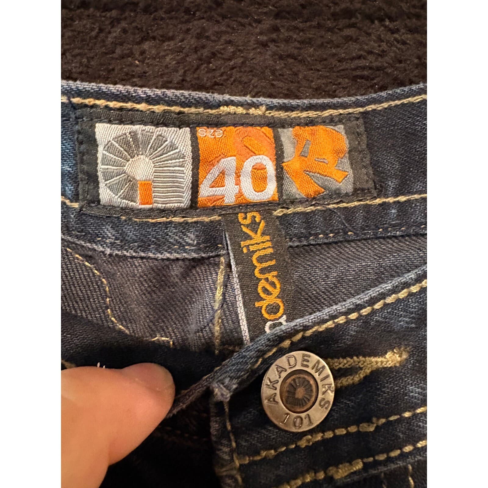 Akademiks Jeans Mens 32x32 Relaxed Fit Dark Wash Embroidered Denim 32 - Thumbnail 7