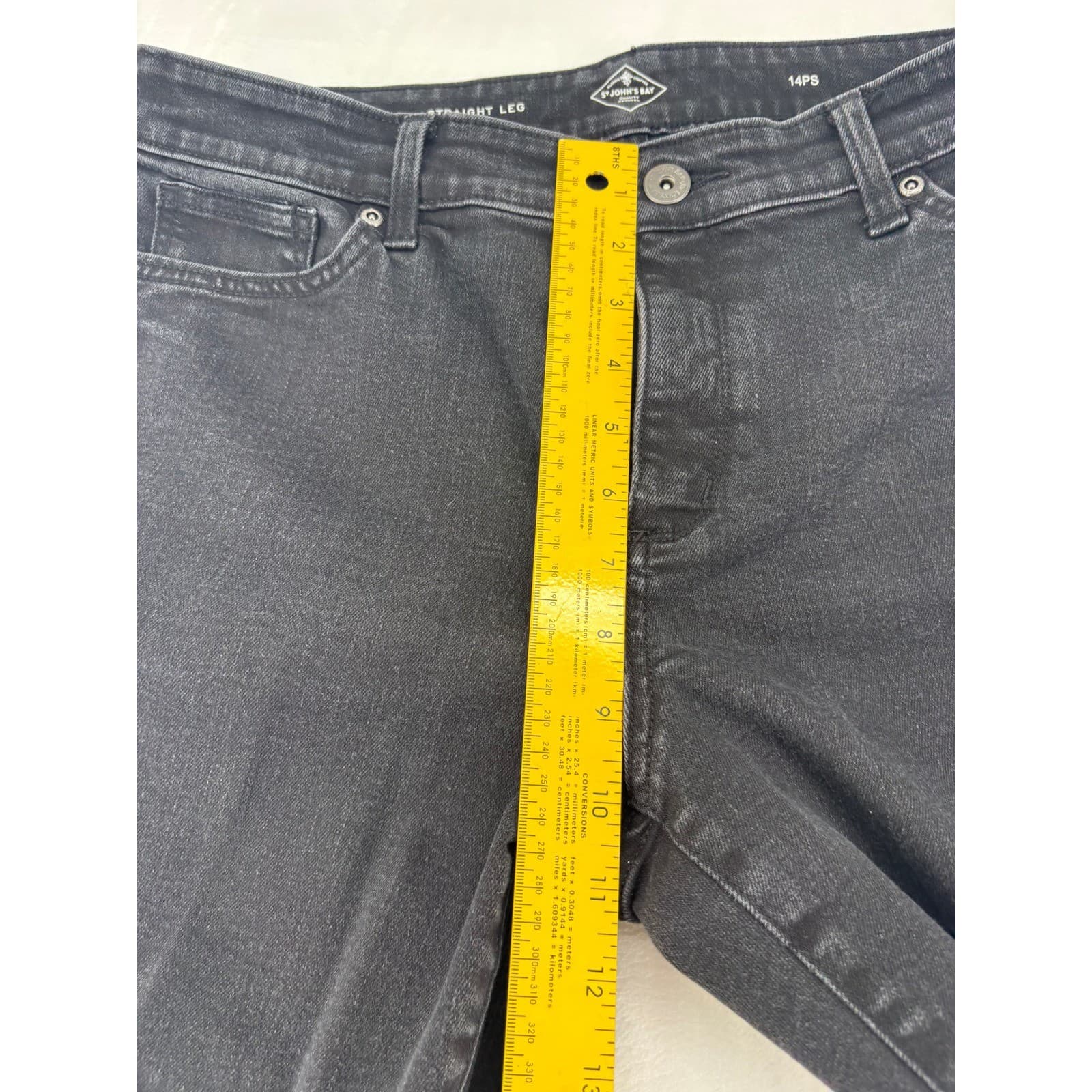 St John's Bay Jeans Mens 14PS Straight Leg Black Faded Denim Pants - Thumbnail 5
