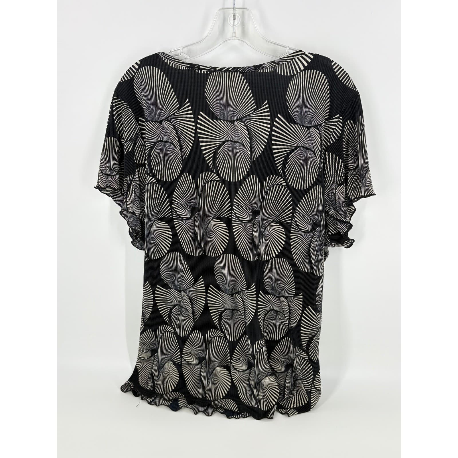Only 9 Black Beige Abstract Print Short Sleeve Blouse Top - Thumbnail 2