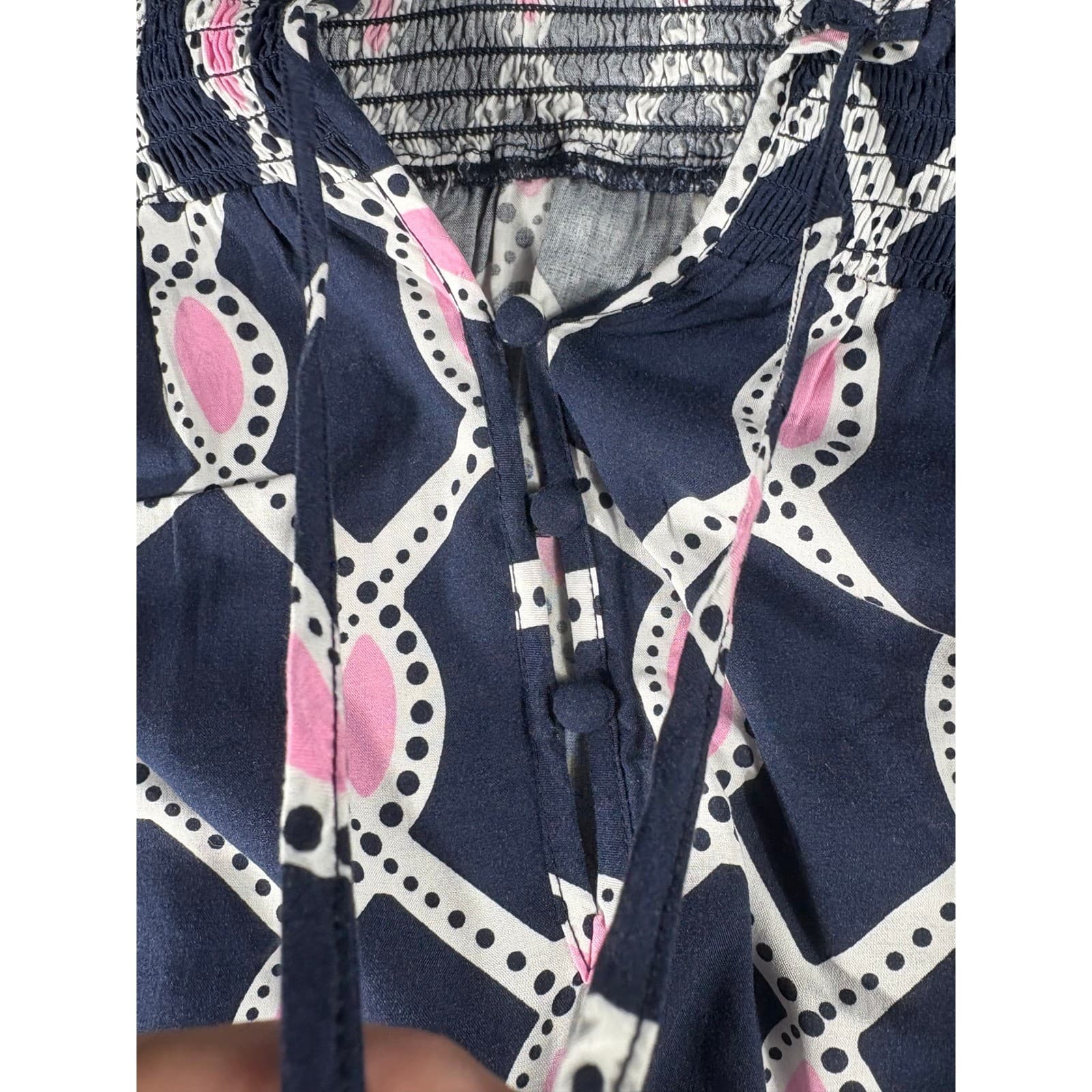 Crown & Ivy Women's Blouse Top Medium Navy Pink White Patterned Long Sleeve - Thumbnail 6