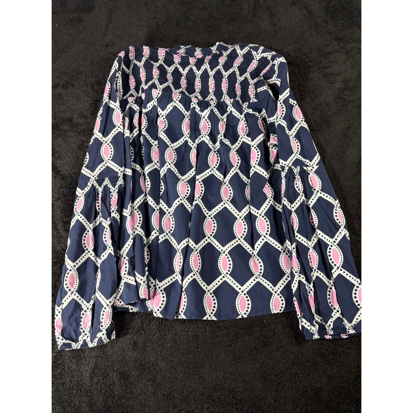 Crown & Ivy Women's Blouse Top Medium Navy Pink White Patterned Long Sleeve - Thumbnail 7