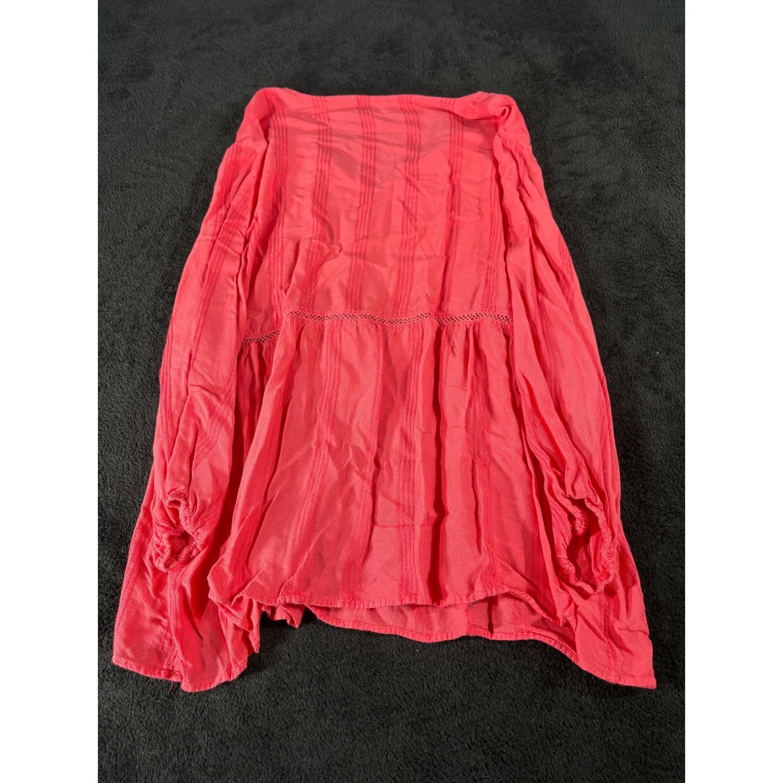 fever Coral Red Tunic Top XXL Long Sleeve V Neck Crochet Trim Blouse - Thumbnail 7