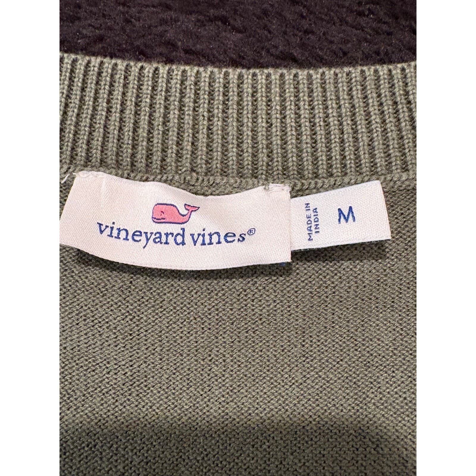 Vineyard Vines Sweater Mens M Olive Green V-Neck Cotton Whale Logo Medium - Thumbnail 2