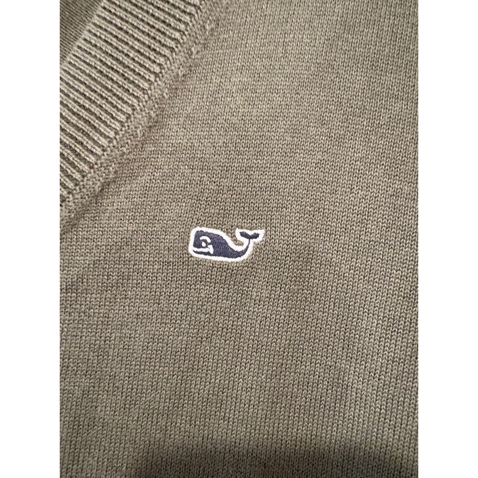 Vineyard Vines Sweater Mens M Olive Green V-Neck Cotton Whale Logo Medium - Thumbnail 3