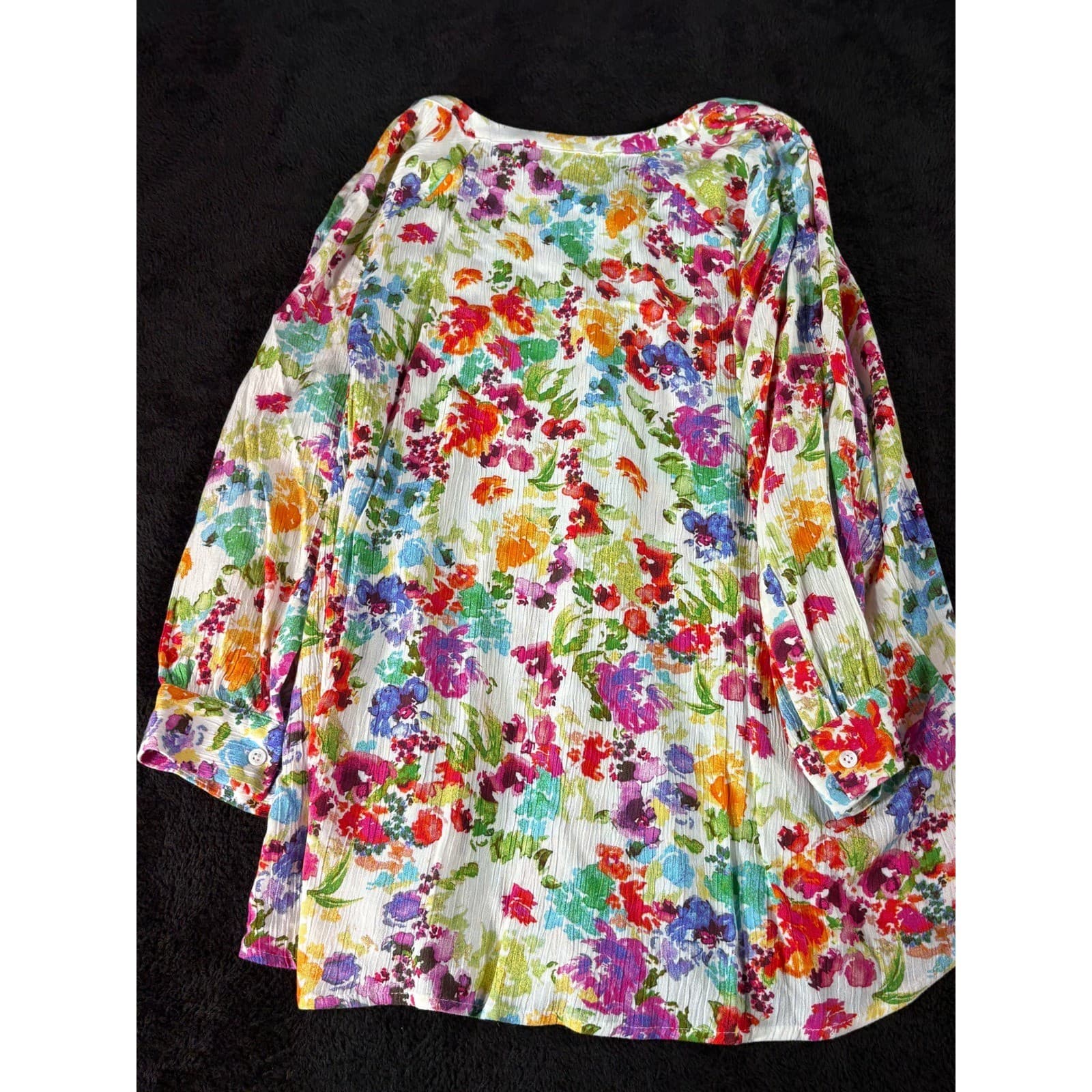 Westbound Petites Floral Print Long Sleeve V Neck Blouse Top - Thumbnail 6
