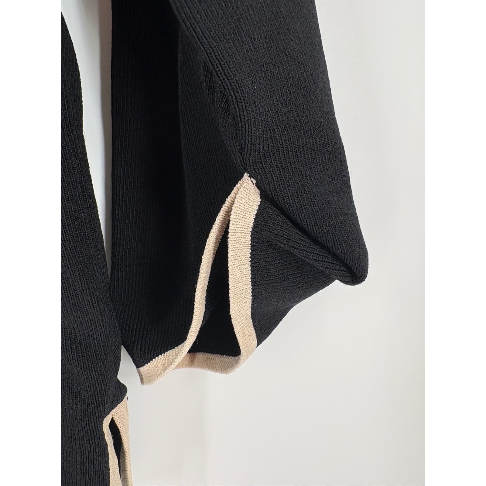 Grace Elements Petite Black Knit Cardigan Beige Trim Button Front 3/4 Sleeve - Thumbnail 7
