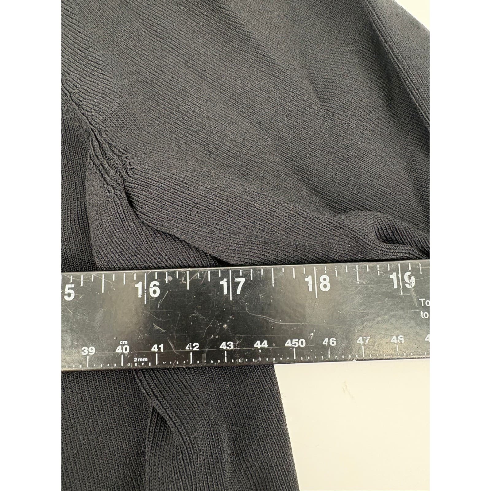 Grace Elements Petite Black Knit Cardigan Beige Trim Button Front 3/4 Sleeve - Thumbnail 3