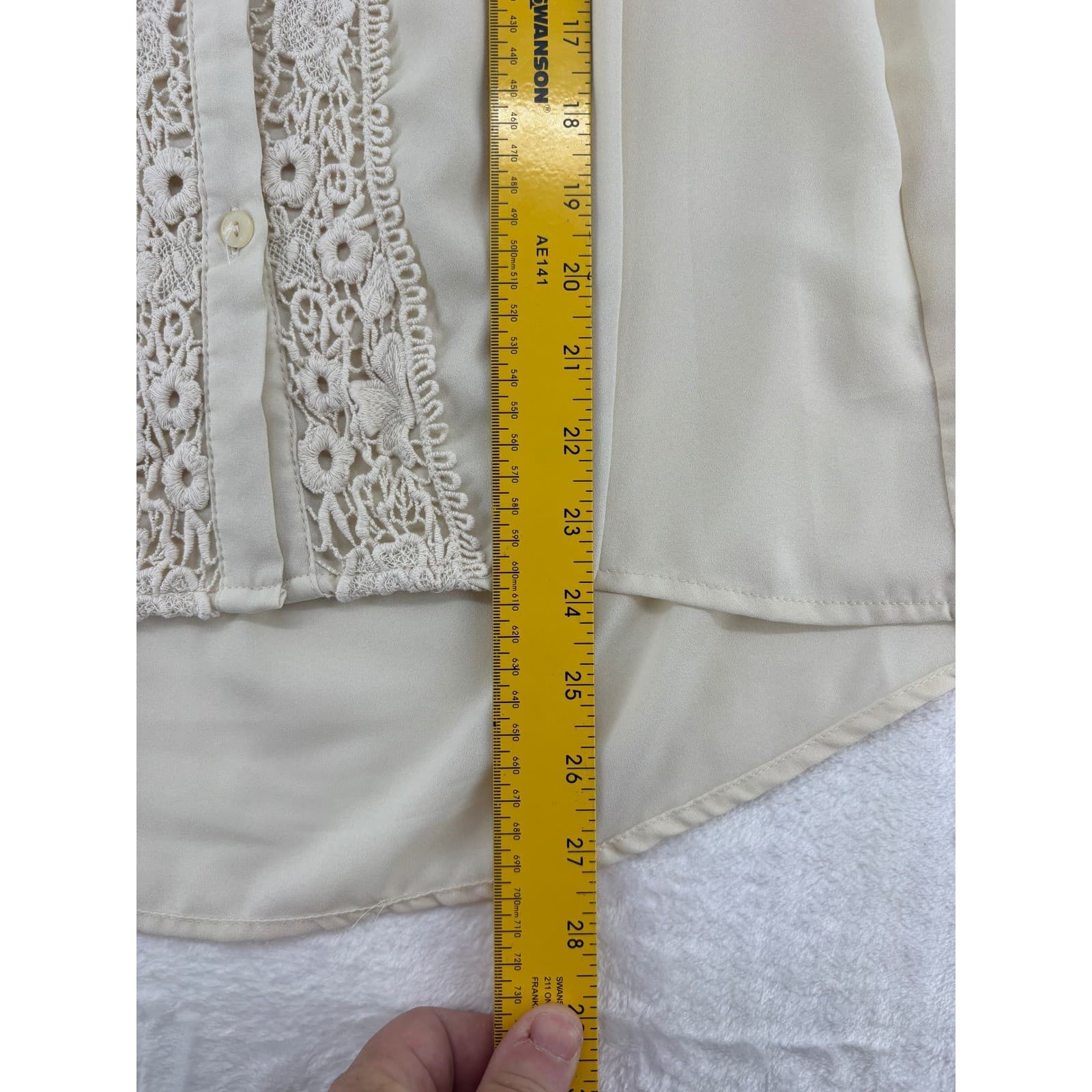 Adiva Sleeveless Top Womens Medium Blouse Cream Lace Front High Low Button Down - Thumbnail 5