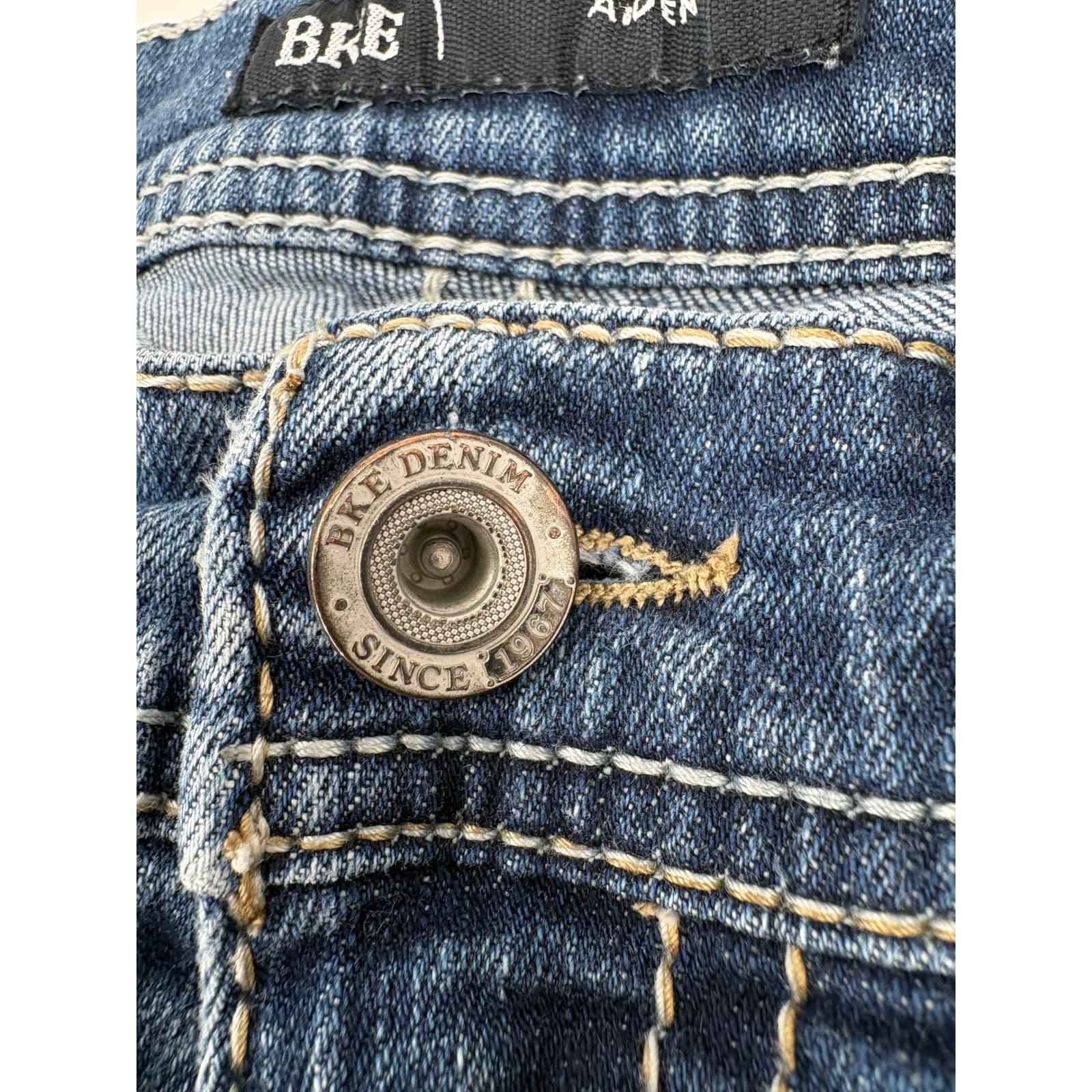 BKE Aiden Jeans Mens 29x30 Straight Leg Blue Medium Wash Heavy Stitching - Thumbnail 4