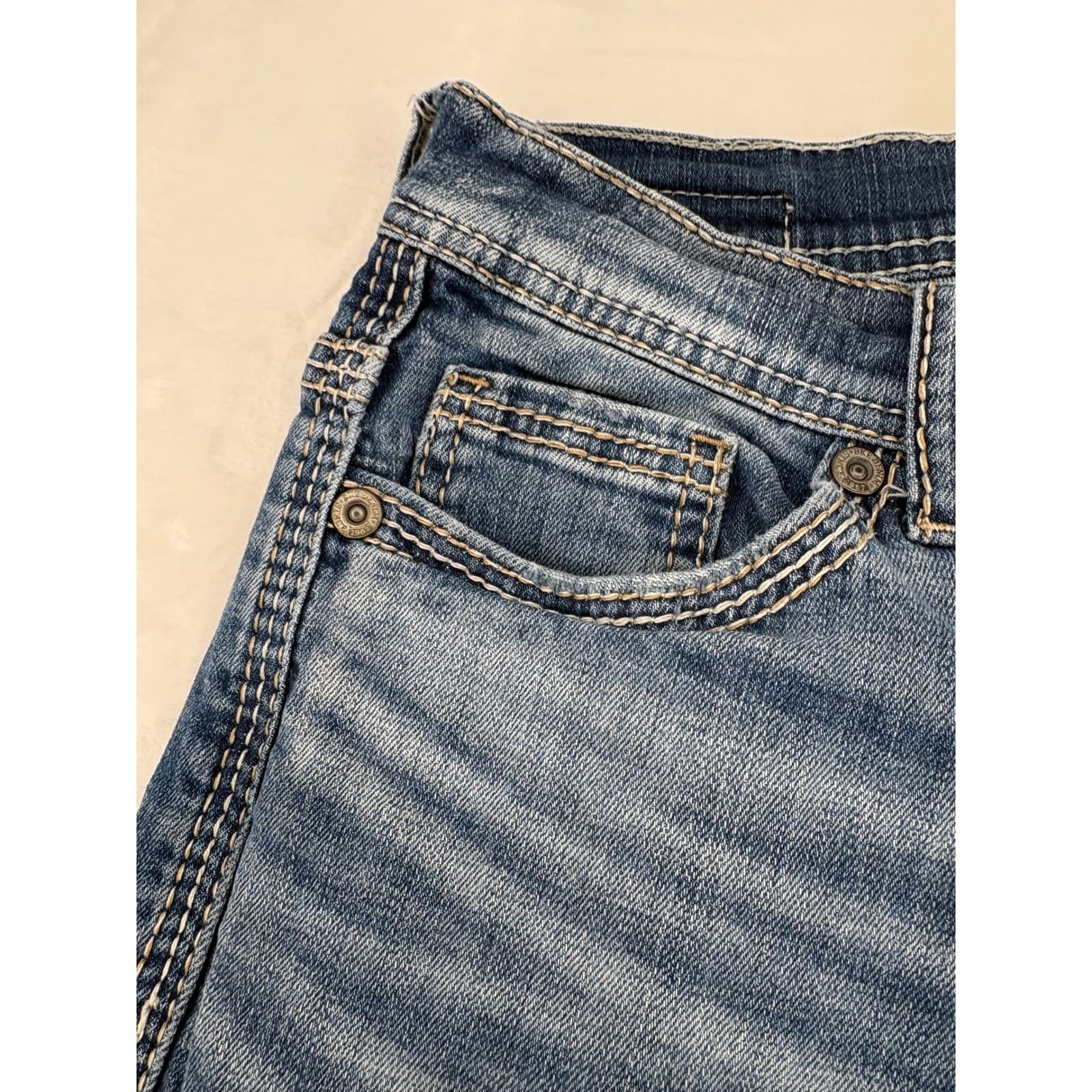 BKE Aiden Jeans Mens 29x30 Straight Leg Blue Medium Wash Heavy Stitching - Thumbnail 5