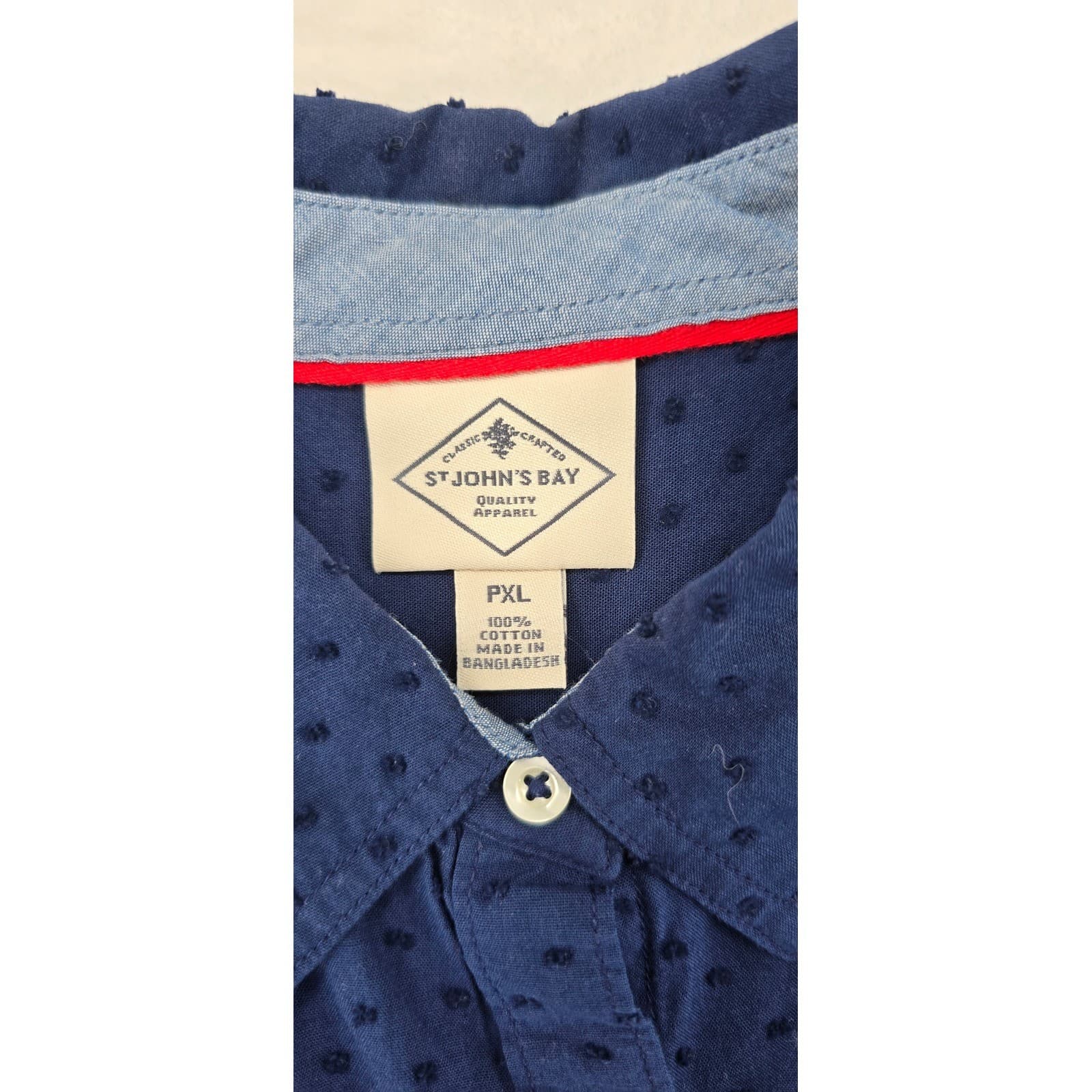 St. John's Bay Shirt Women's PXL Button Down Navy Blue Dot Cotton Long Sleeve - Thumbnail 2