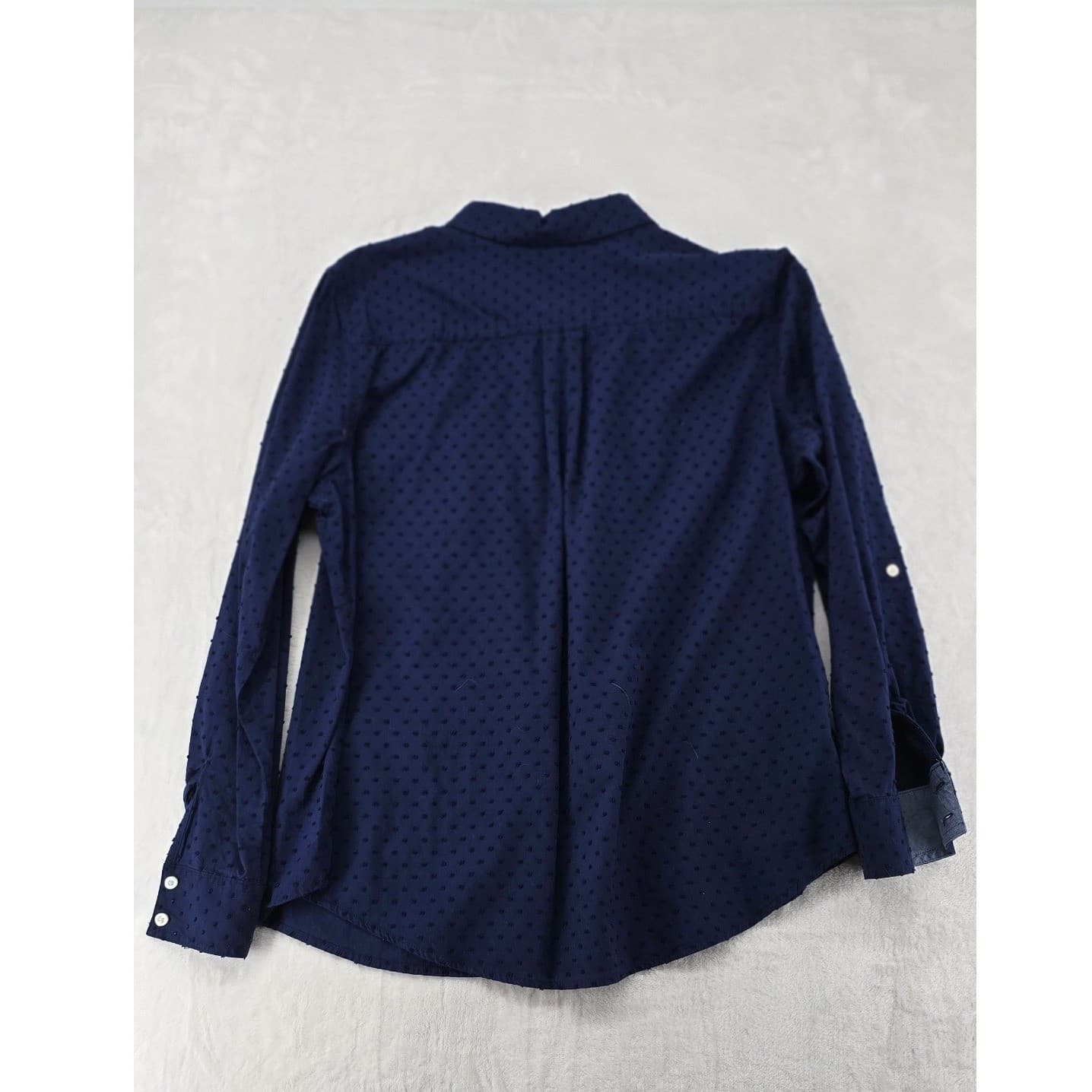 St. John's Bay Shirt Women's PXL Button Down Navy Blue Dot Cotton Long Sleeve - Thumbnail 6