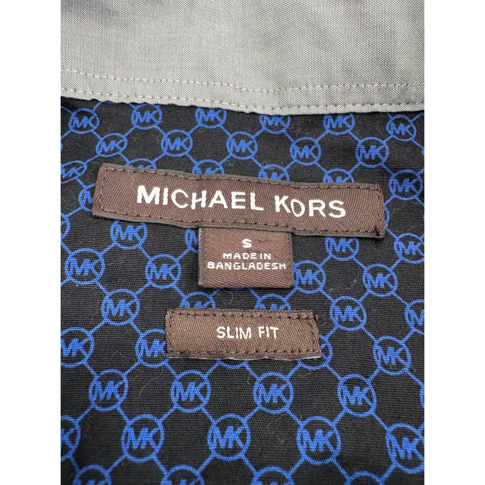 Michael Kors Men's Slim Fit Button Down Shirt Blue MK Monogram Size S - Thumbnail 2