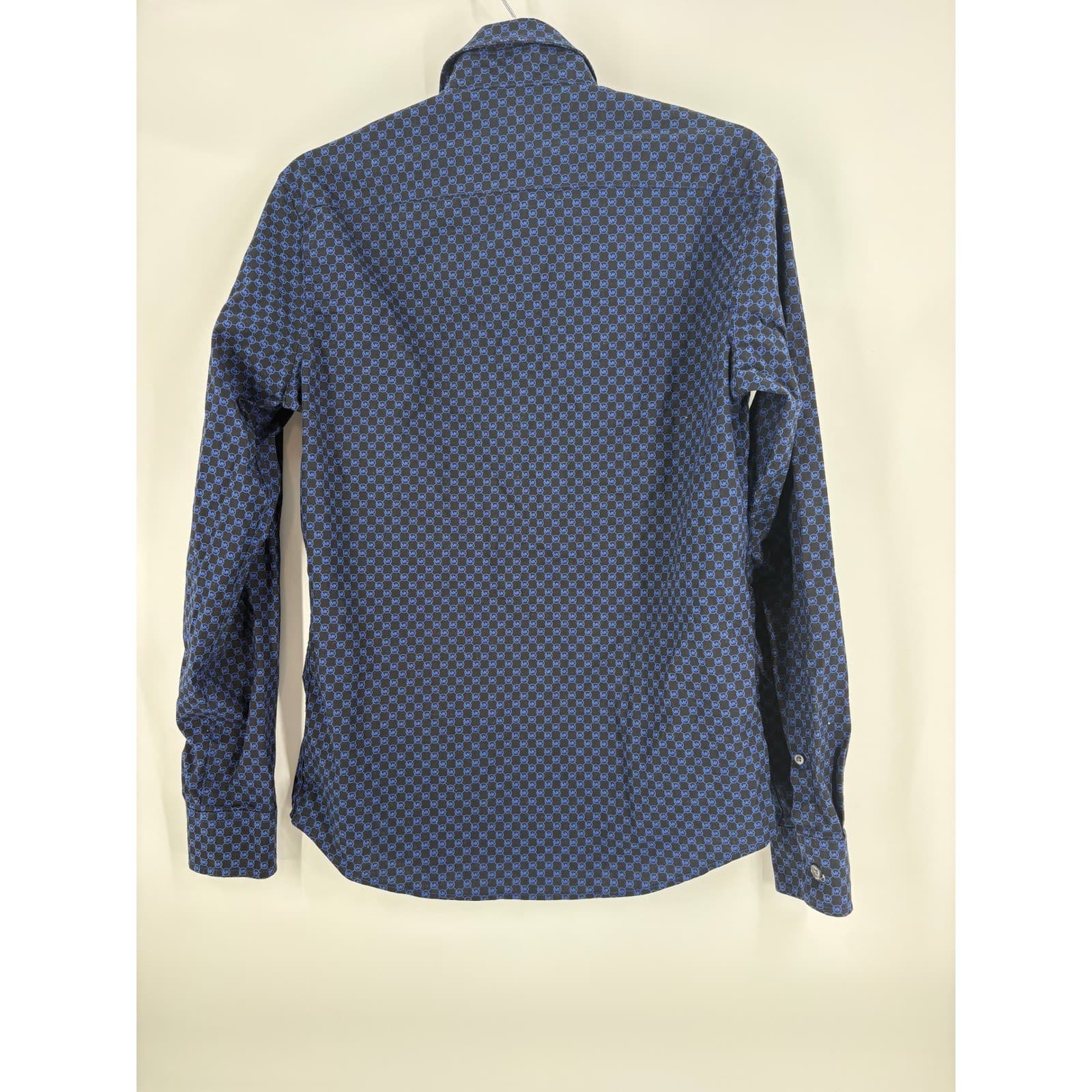Michael Kors Men's Slim Fit Button Down Shirt Blue MK Monogram Size S - Thumbnail 6
