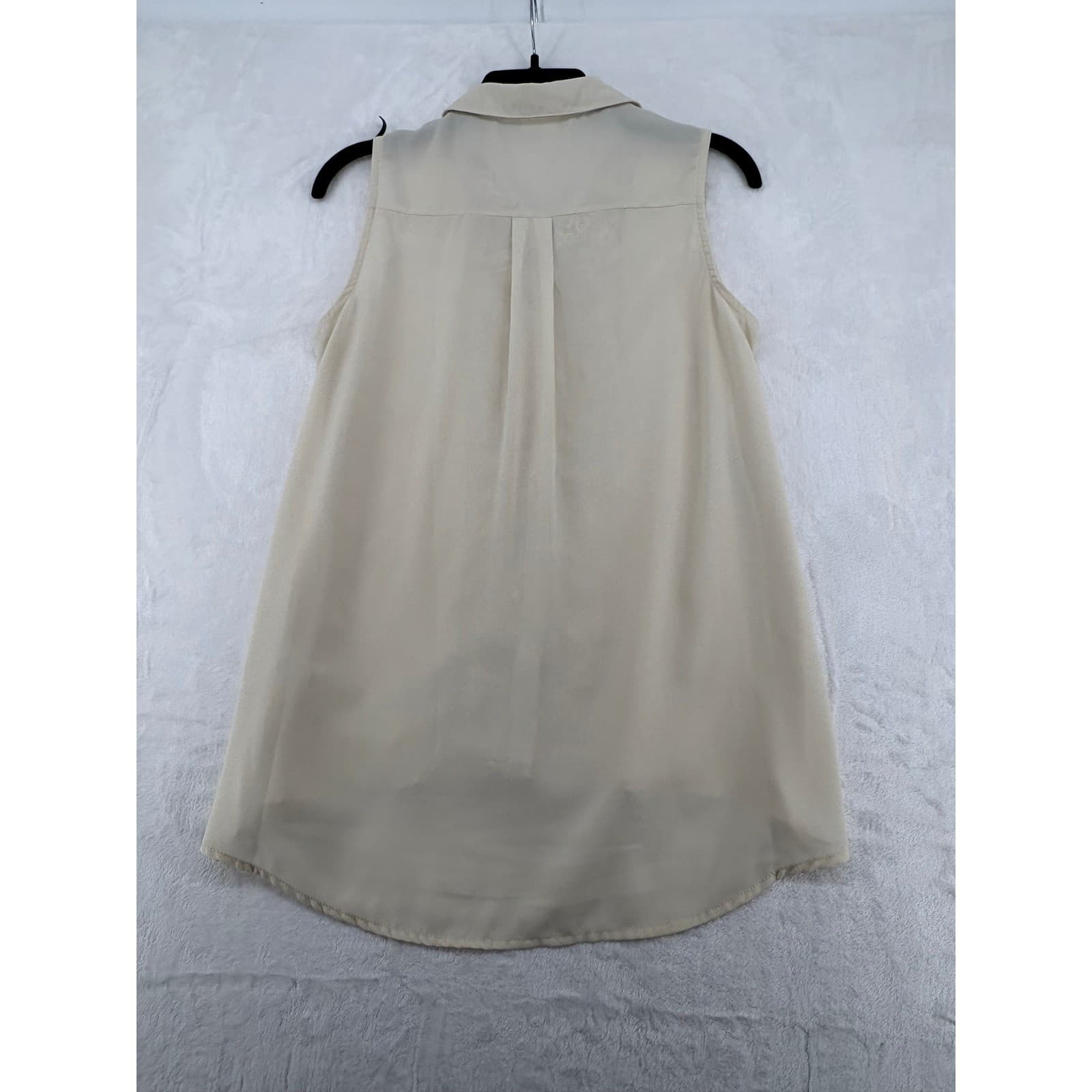 Adiva Sleeveless Top Womens Medium Blouse Cream Lace Front High Low Button Down - Thumbnail 6