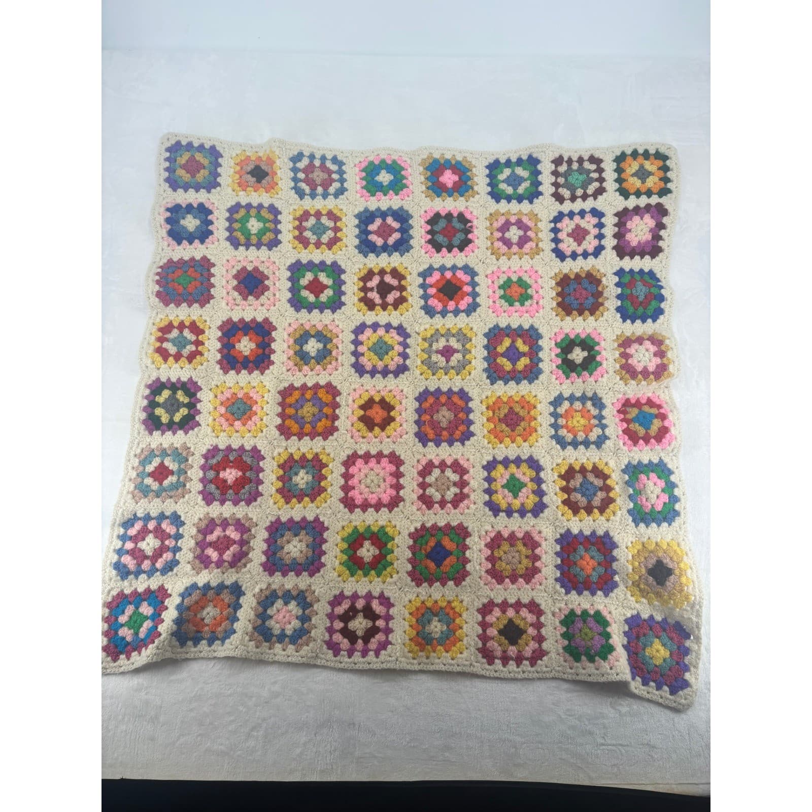 Unbranded Crochet Blanket Womens 34x34 Blanket Multi-Color Granny Square Throw - Thumbnail 4