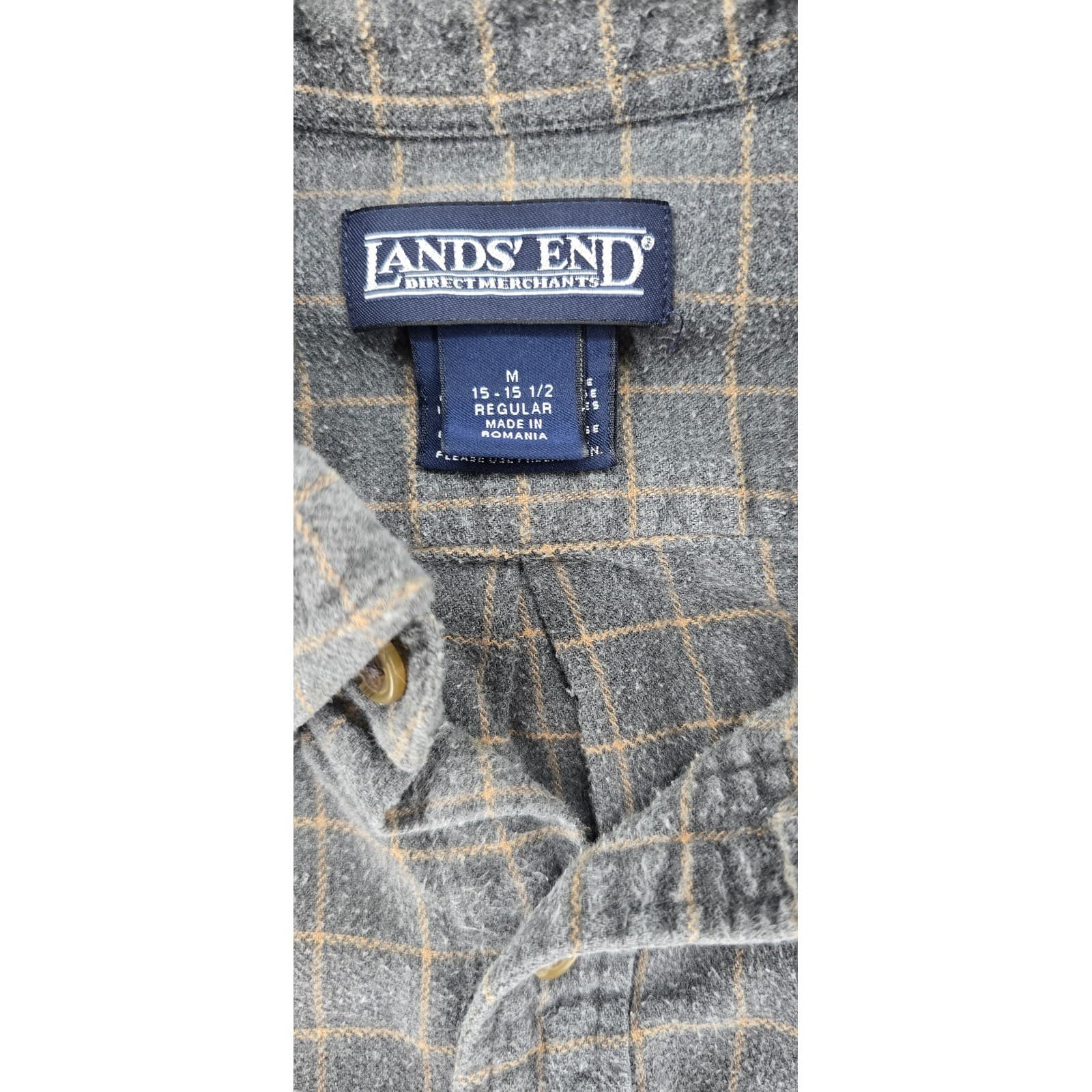 Lands End Button Down Womens M Shirt Grey Plaid Flannel Long Sleeve - Thumbnail 2