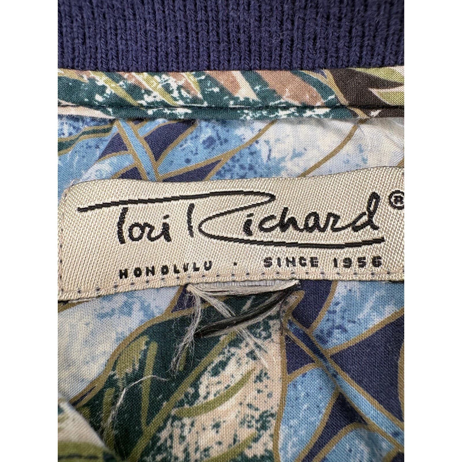 Tori Richard Polo Mens Large Shirt Navy Blue Tropical Leaf Floral Short Sleeve L - Thumbnail 2
