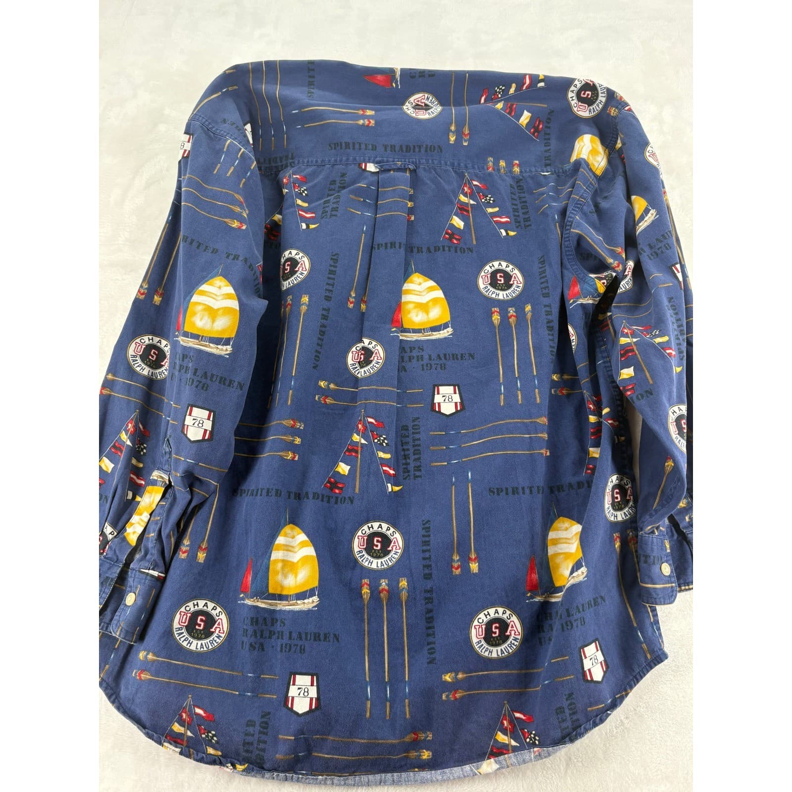 Chaps Button Up Mens Large Shirt Nautical Sailboat Spirited Tradition Cotton - Thumbnail 5