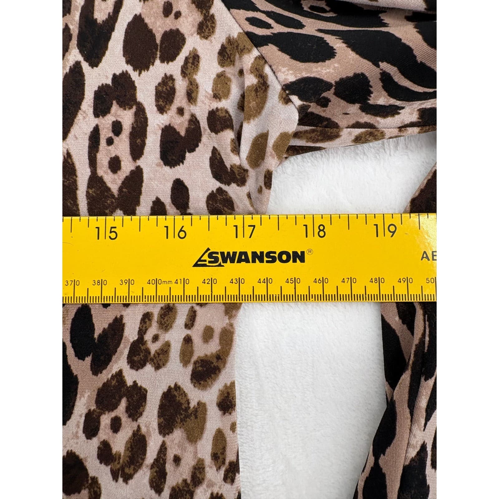 Calvin Klein Top Womens M Blouse Brown Leopard Split Neck Faux Leather Trim - Thumbnail 5