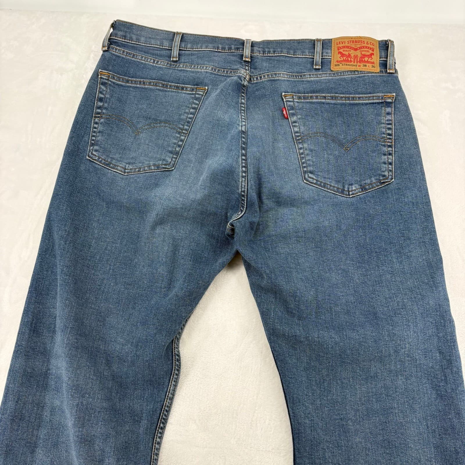 Levi's 506 Straight Mens 38x30 Jeans Blue Denim Classic Fit 5-Pocket Regular - Thumbnail 8