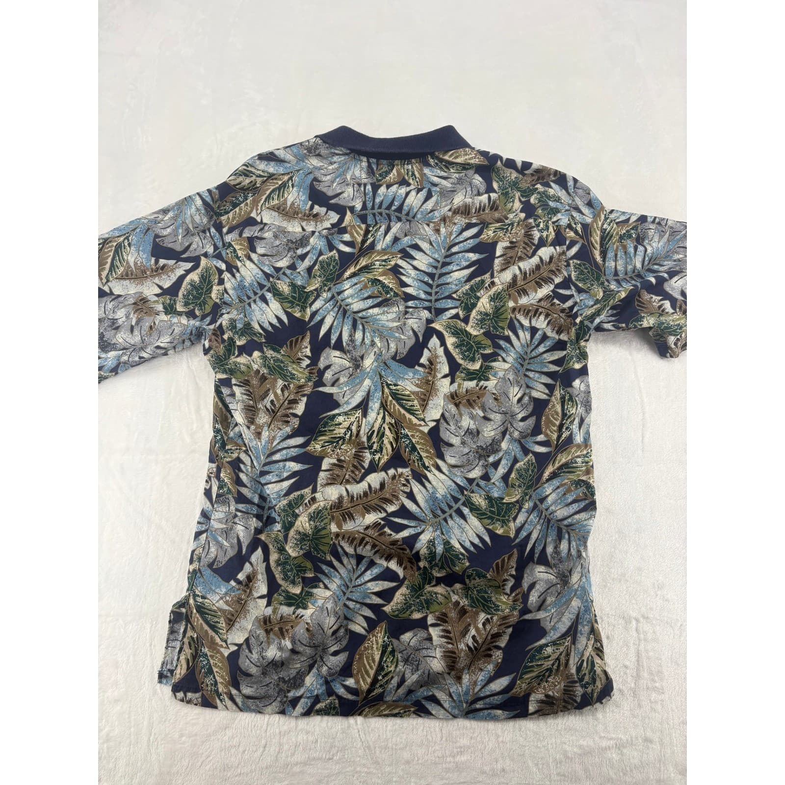 Tori Richard Polo Mens Large Shirt Navy Blue Tropical Leaf Floral Short Sleeve L - Thumbnail 5