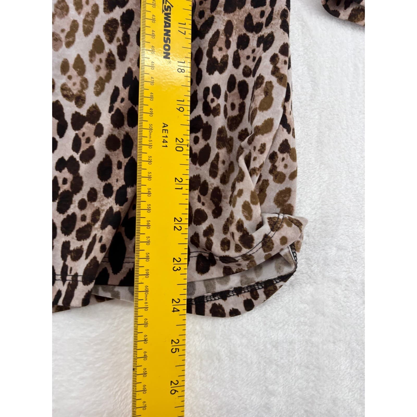 Calvin Klein Top Womens M Blouse Brown Leopard Split Neck Faux Leather Trim - Thumbnail 6