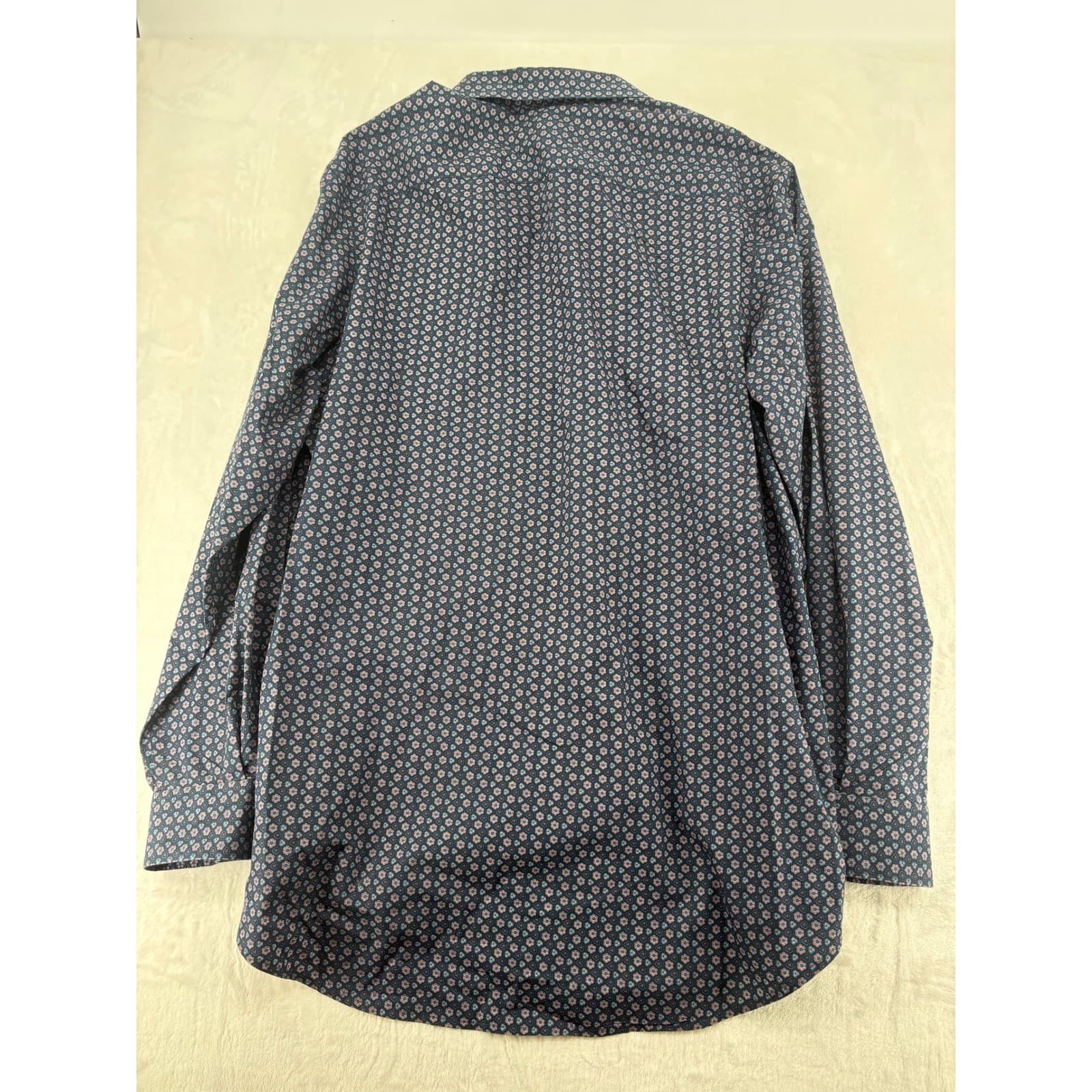 Perry Ellis Button Front Mens XLT Shirt Navy Blue Floral Geometric Long Sleeve - Thumbnail 5