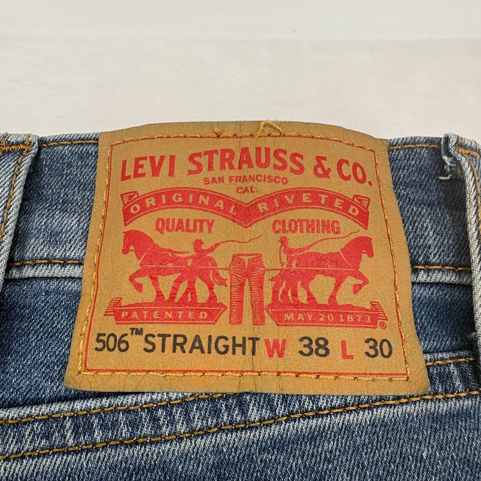 Levi's 506 Straight Mens 38x30 Jeans Blue Denim Classic Fit 5-Pocket Regular - Thumbnail 7