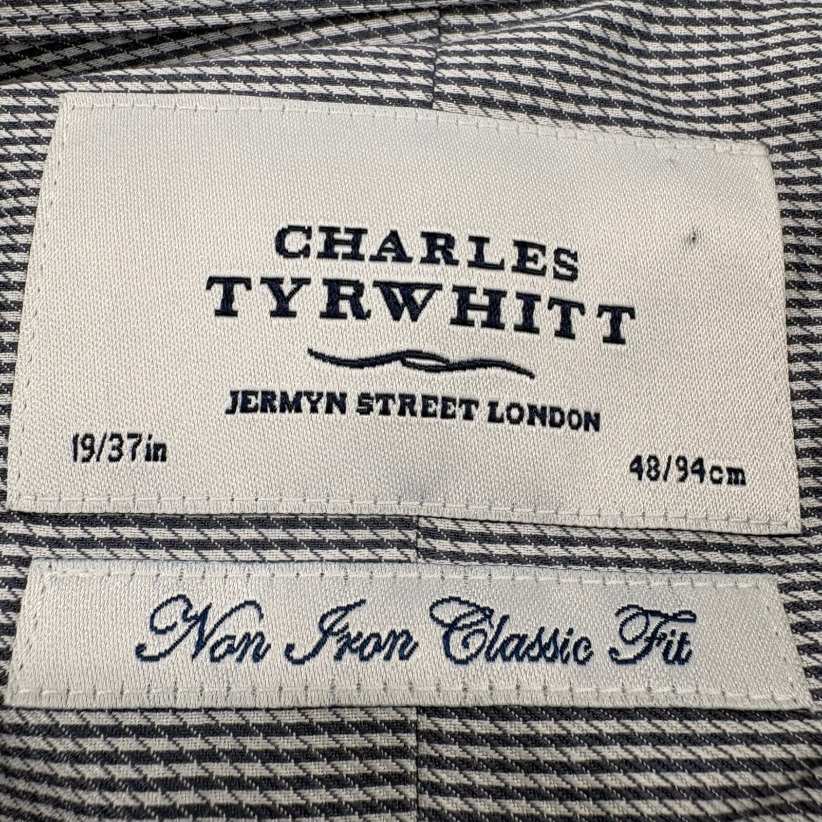 Charles Tyrwhitt Dress Shirt Mens 19/37 Dress Shirt Blue Micro Check Non-Iron - Thumbnail 2