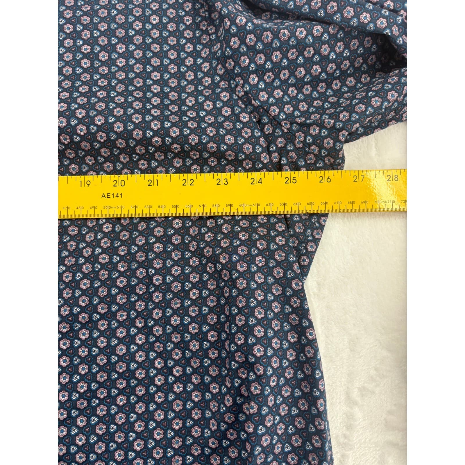 Perry Ellis Button Front Mens XLT Shirt Navy Blue Floral Geometric Long Sleeve - Thumbnail 3