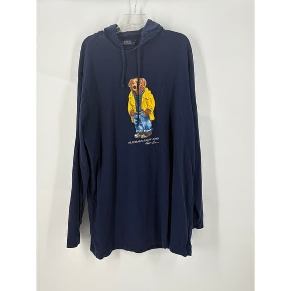 Ralph Lauren Polo Bear Lightweight Cotton Hooded Tee Navy 2XLT Big & Tall Men's