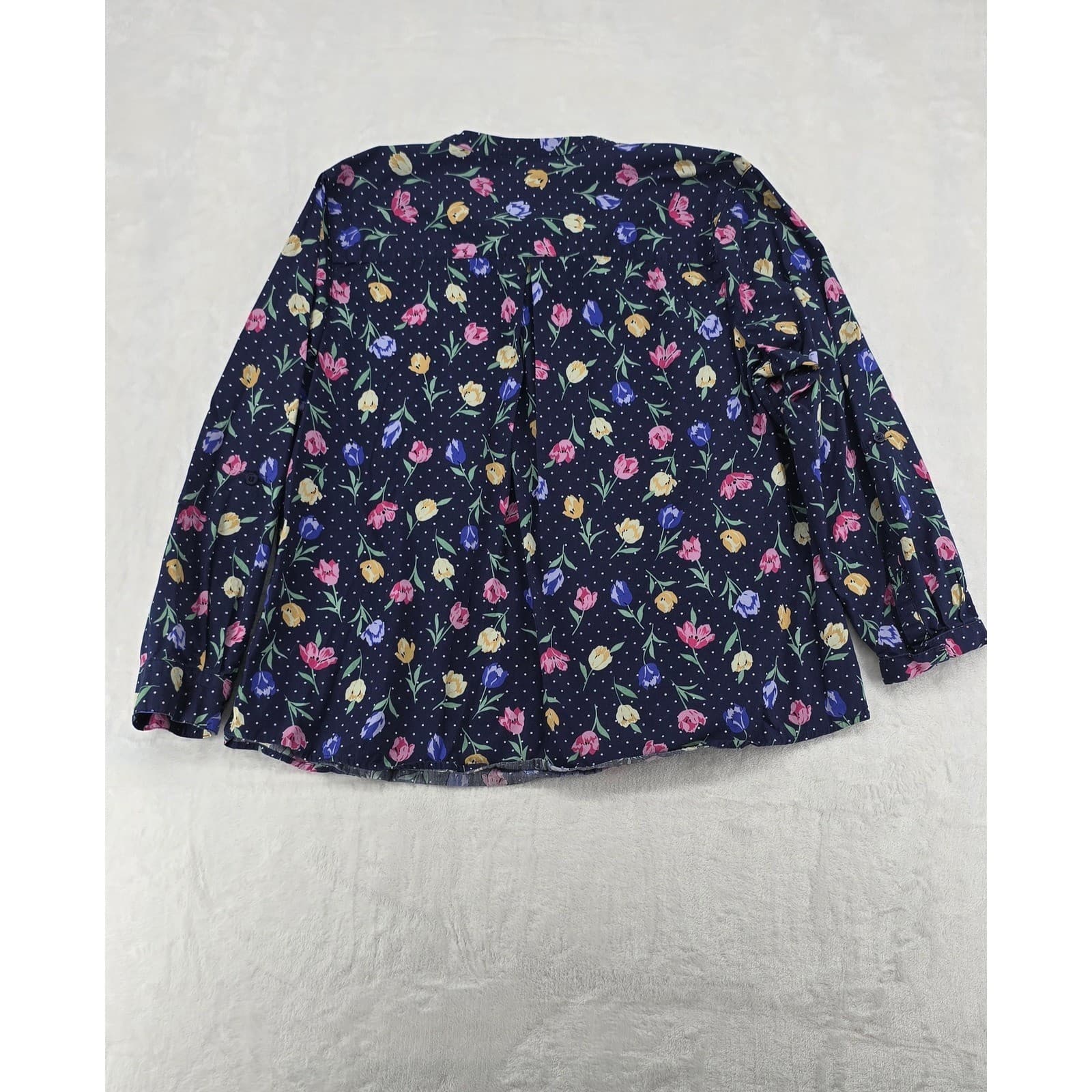 The Tog Shop Blouse Womens PXL Shirt Navy Blue Floral Tulip Polka Dot Cotton PXL - Thumbnail 6