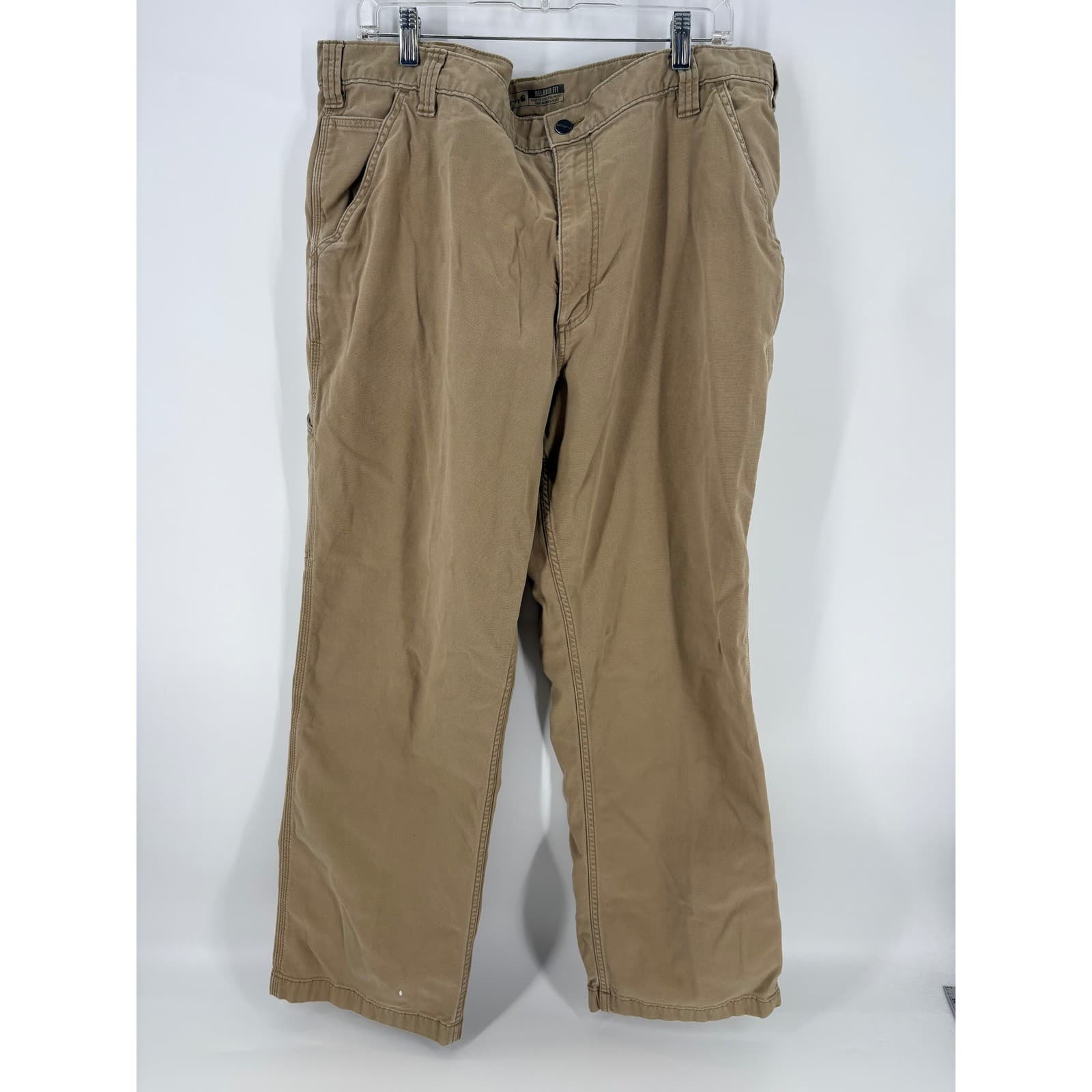 Carhartt Mens Relaxed Fit Canvas Work Pants Size 42x30 Tan Carpenter - Thumbnail 2