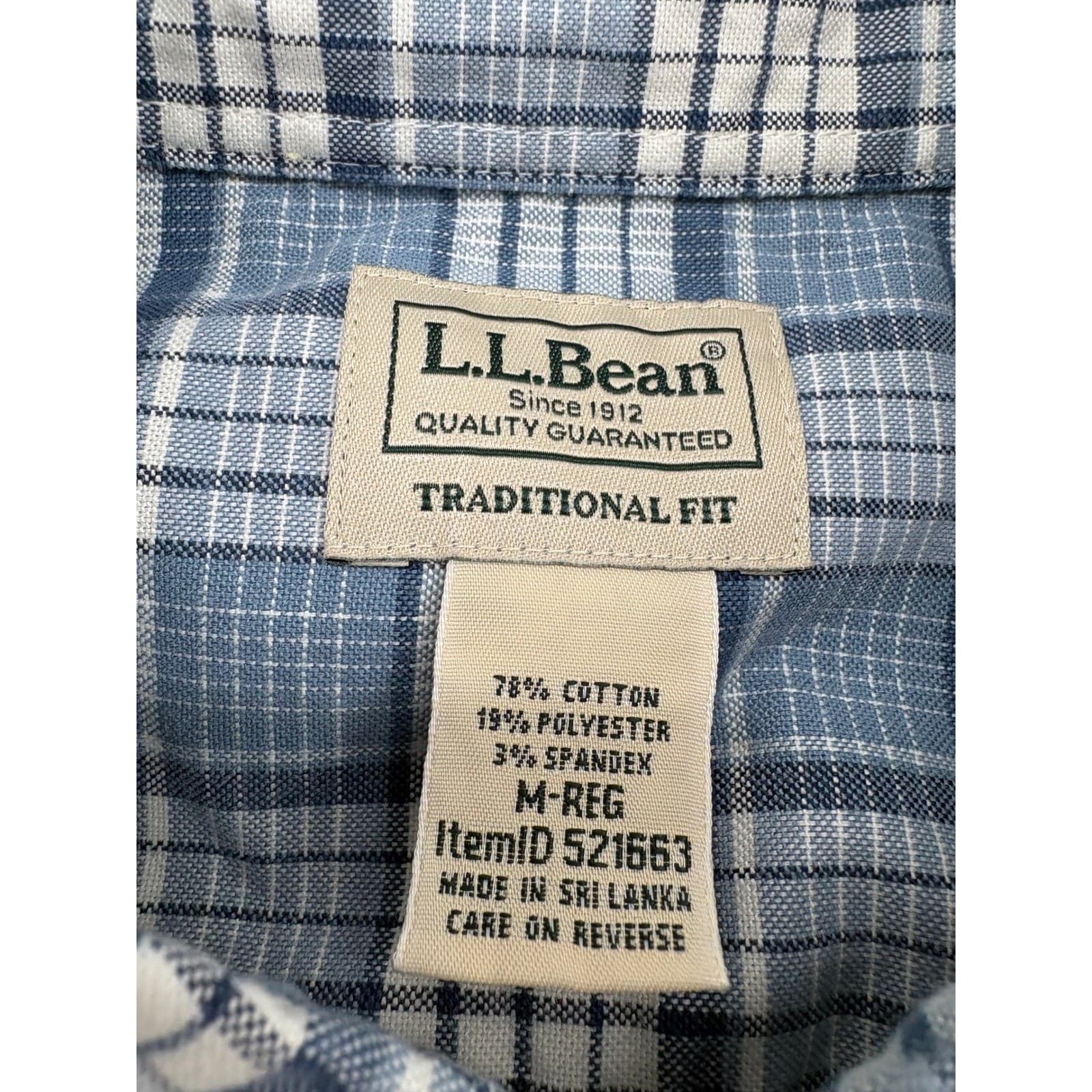 L.L.Bean Shirt Mens M Button Down Short Sleeve Blue Plaid Traditional Fit Cotton - Thumbnail 2