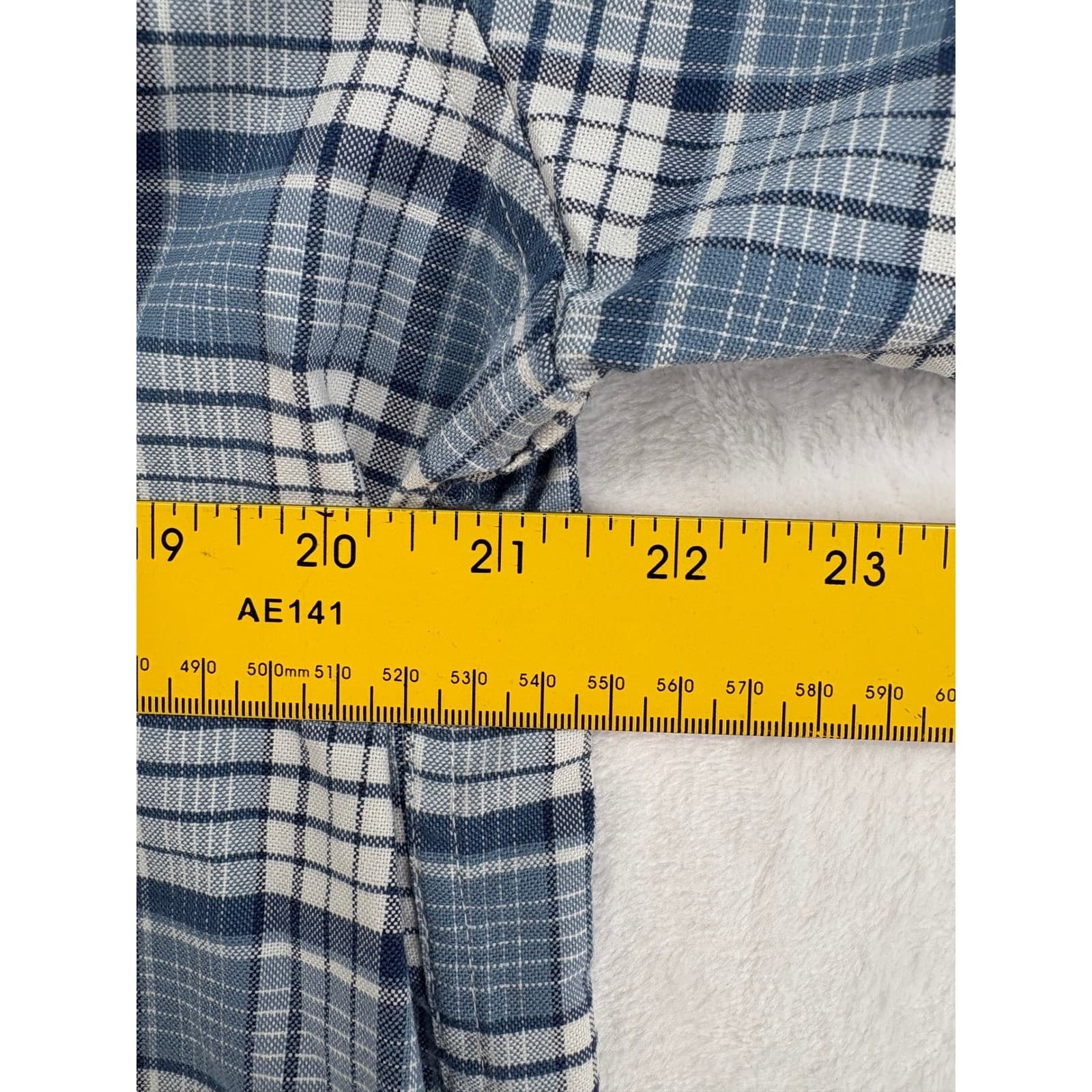 L.L.Bean Shirt Mens M Button Down Short Sleeve Blue Plaid Traditional Fit Cotton - Thumbnail 4