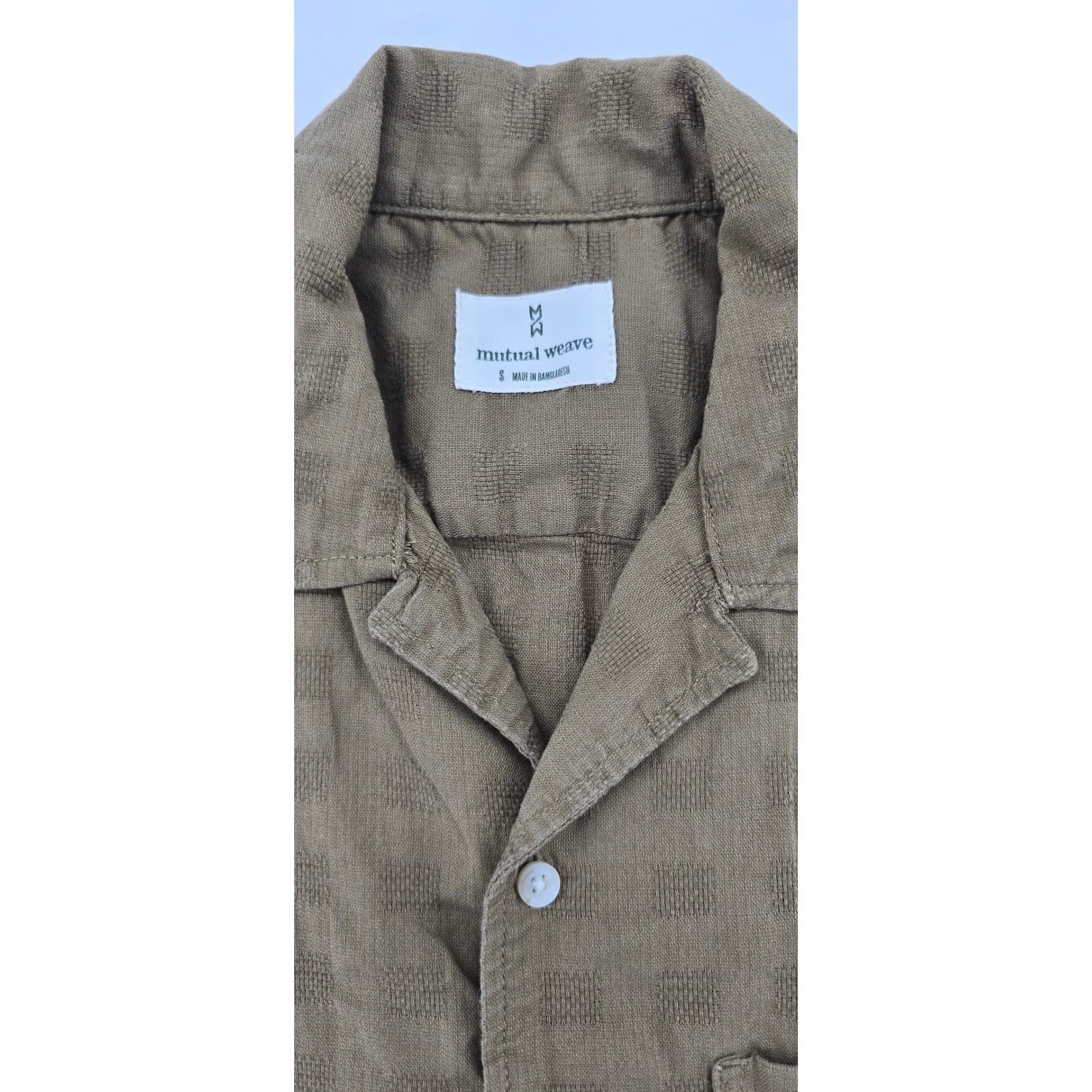 Mutual Weave Shirt Womens S Button Down Brown Short Sleeve Cotton Textured Camp - Thumbnail 2
