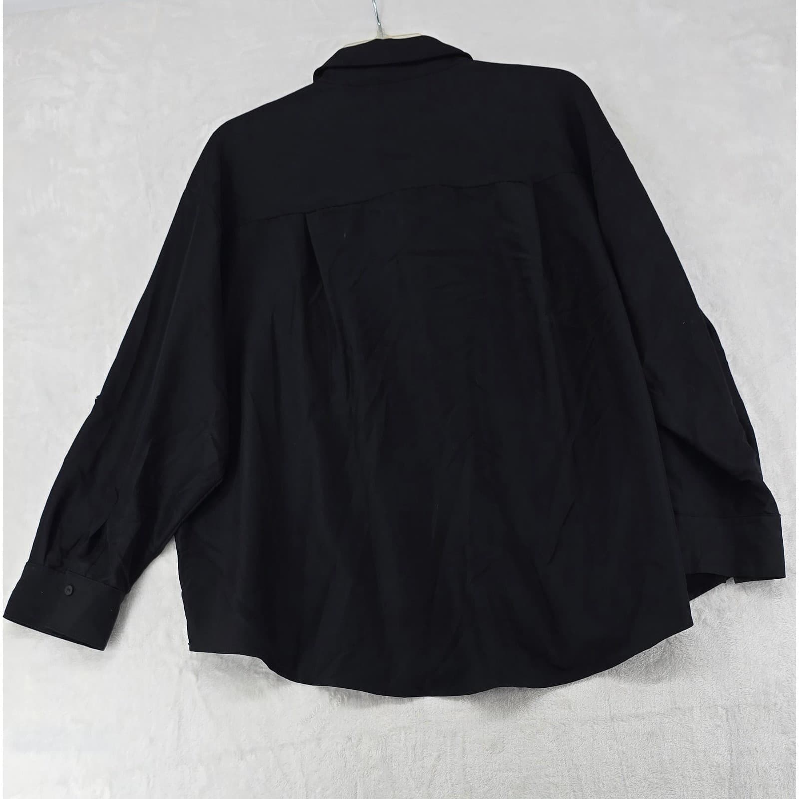 Old Navy Button Down Womens XL Petite Shirt Black Utility Roll Tab Sleeve Pocket - Thumbnail 5