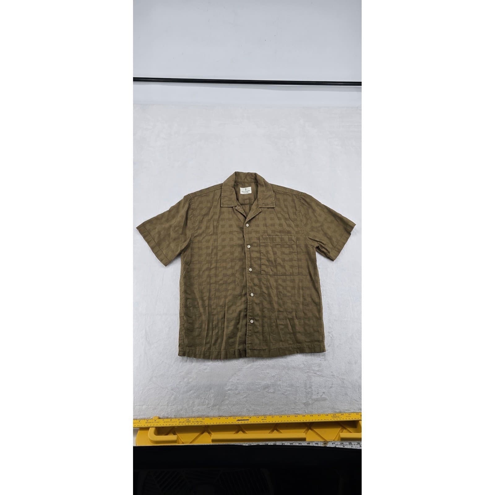 Mutual Weave Shirt Womens S Button Down Brown Short Sleeve Cotton Textured Camp