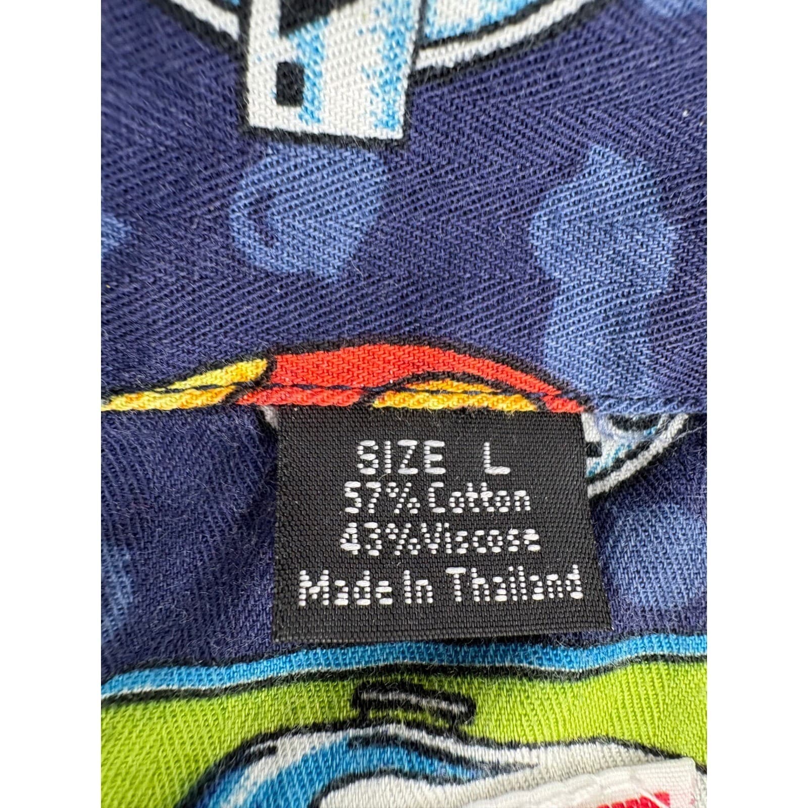Dem Crazy Graphic Print Short Sleeve Button Up Shirt Blue large - Thumbnail 3