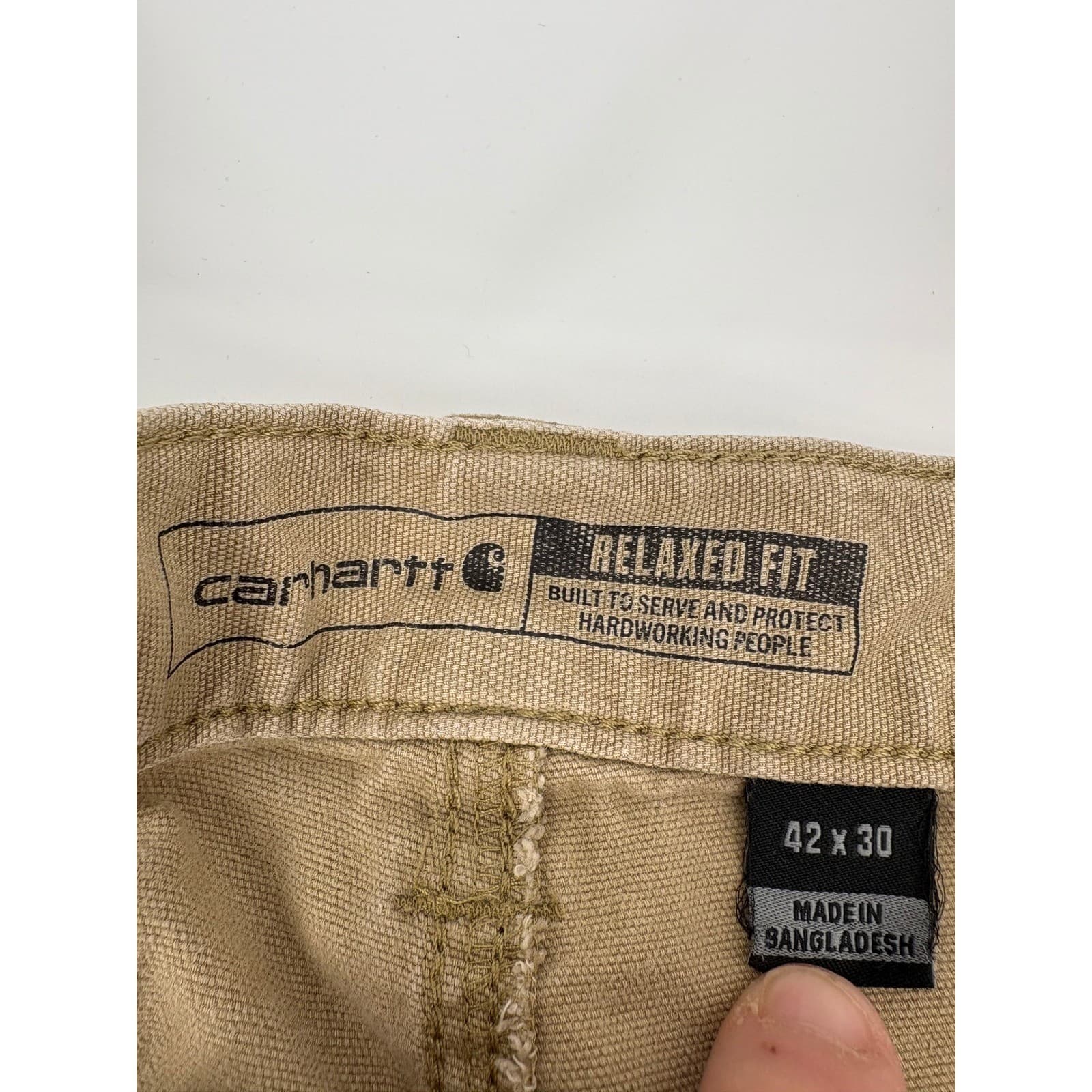 Carhartt Mens Relaxed Fit Canvas Work Pants Size 42x30 Tan Carpenter - Thumbnail 5