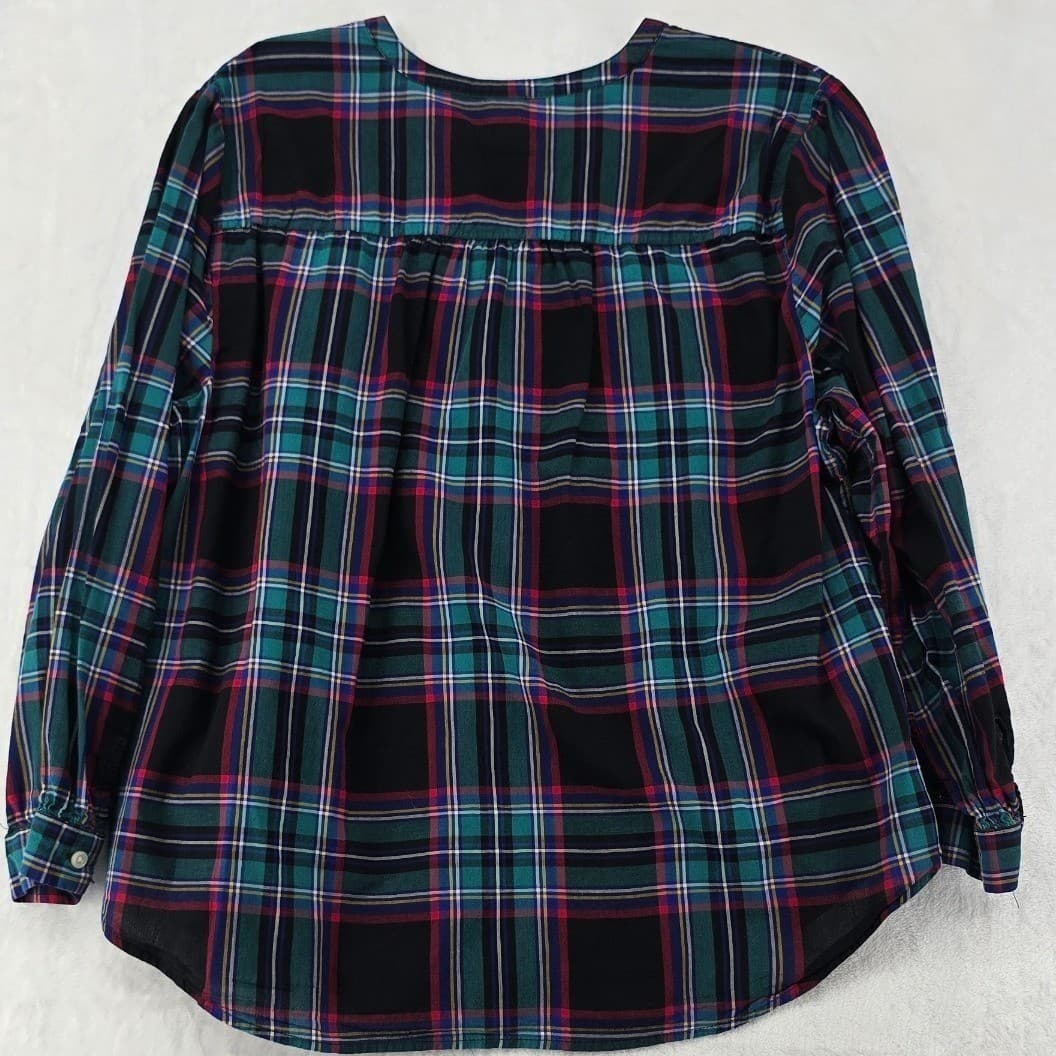 Old Navy Blouse Womens XL Petite Button Up Multi-Color Plaid Ruffle Trim Top - Thumbnail 5