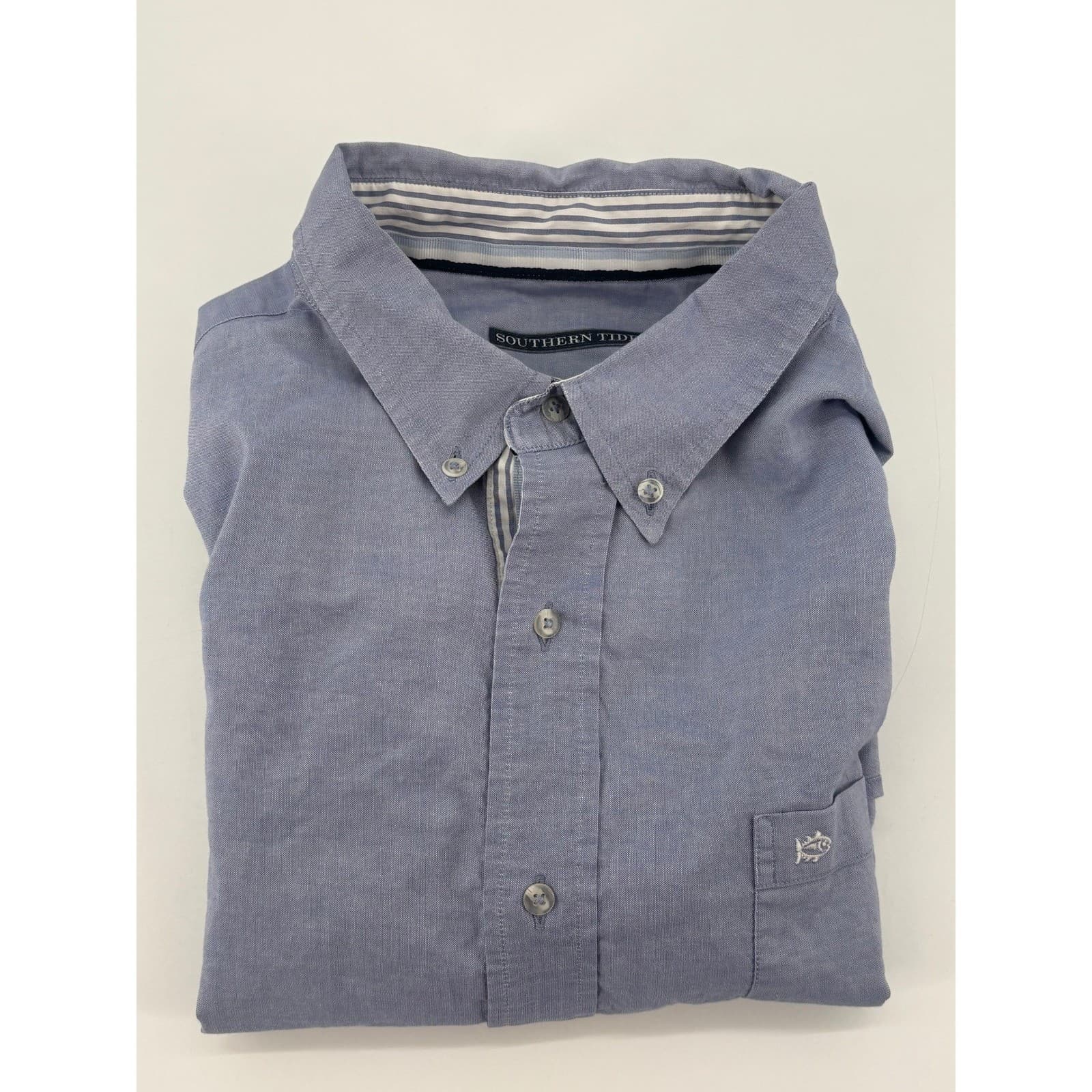 Southern Tide Button Down Shirt Men XL Blue Long Sleeve Pocket Fish Logo - Thumbnail 8
